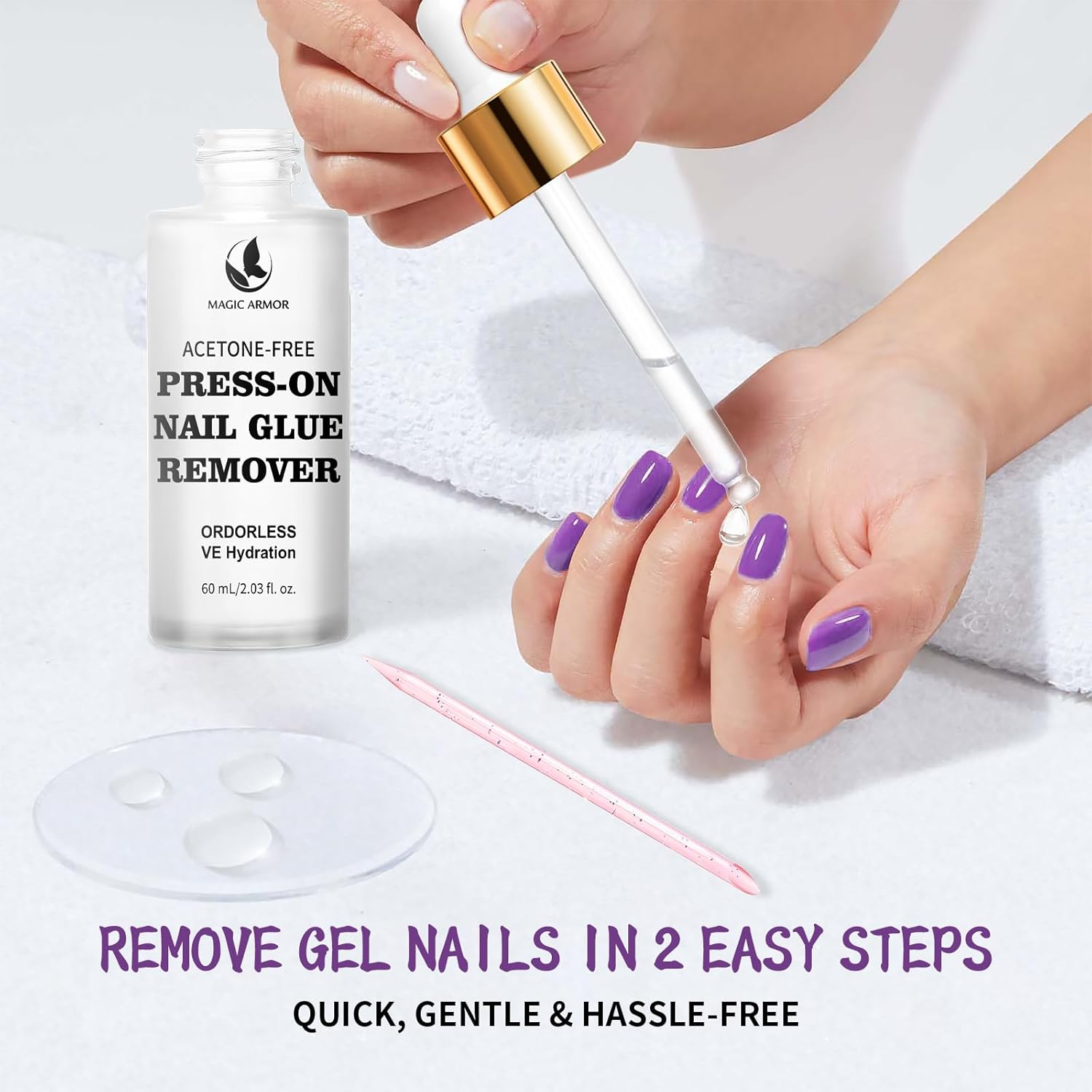 MAGIC ARMOR Press-On Nail Glue Remover 60Ml - Professional Non-Acetone, Gentle & Effective for Fake Nails Tips & Remover Tool for Easy to Use Removal of Nail Tips image number 1