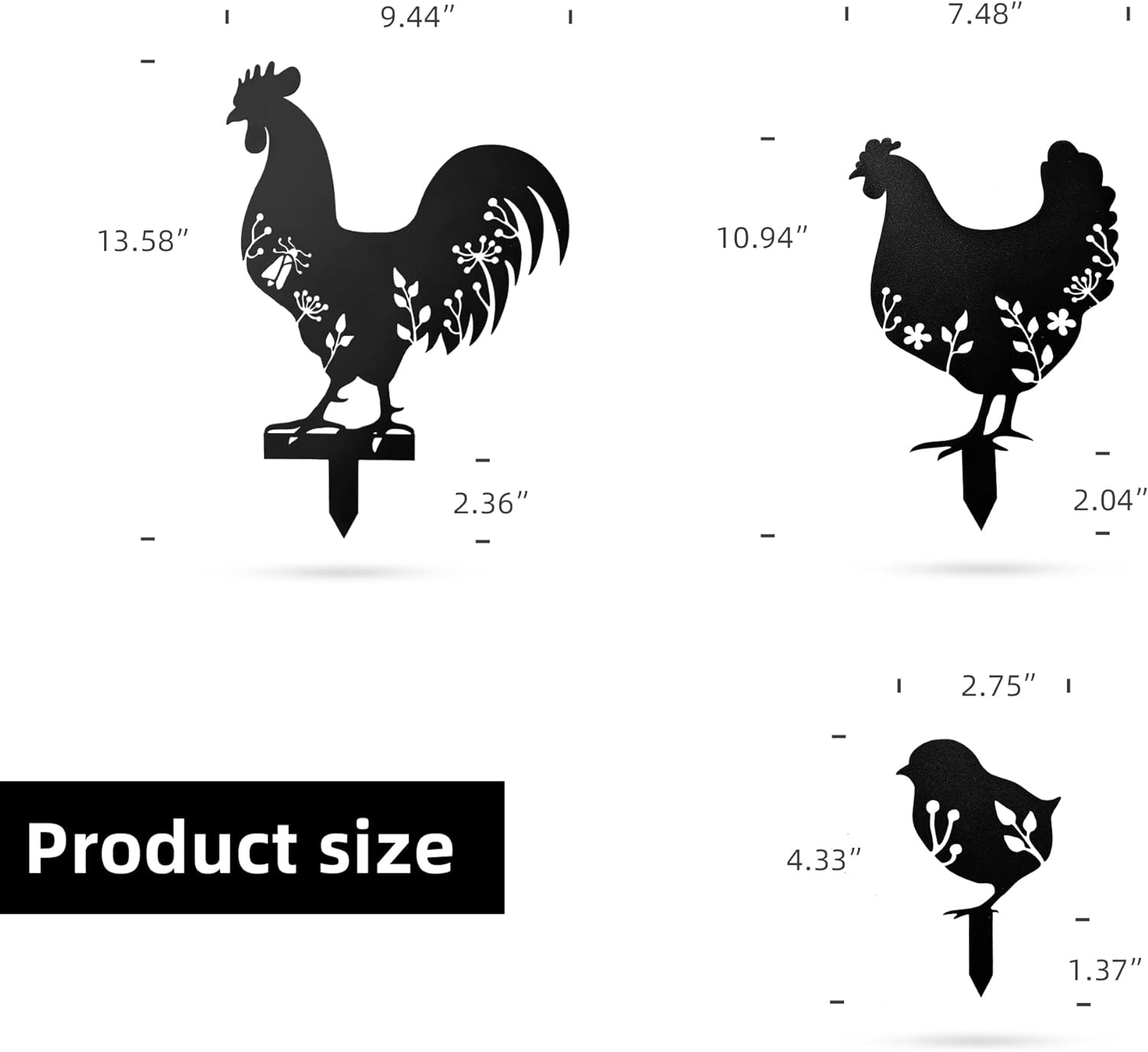 KOLYMAX 3 PCS Metal Chicken Yard Art Garden Decorative Stake Hollow Out Animals Silhouette Statue Decor, Chickens Family Silhouette Sets for Pathway, Floor, Garden, Lawn, Outdoor Decoration image number 2