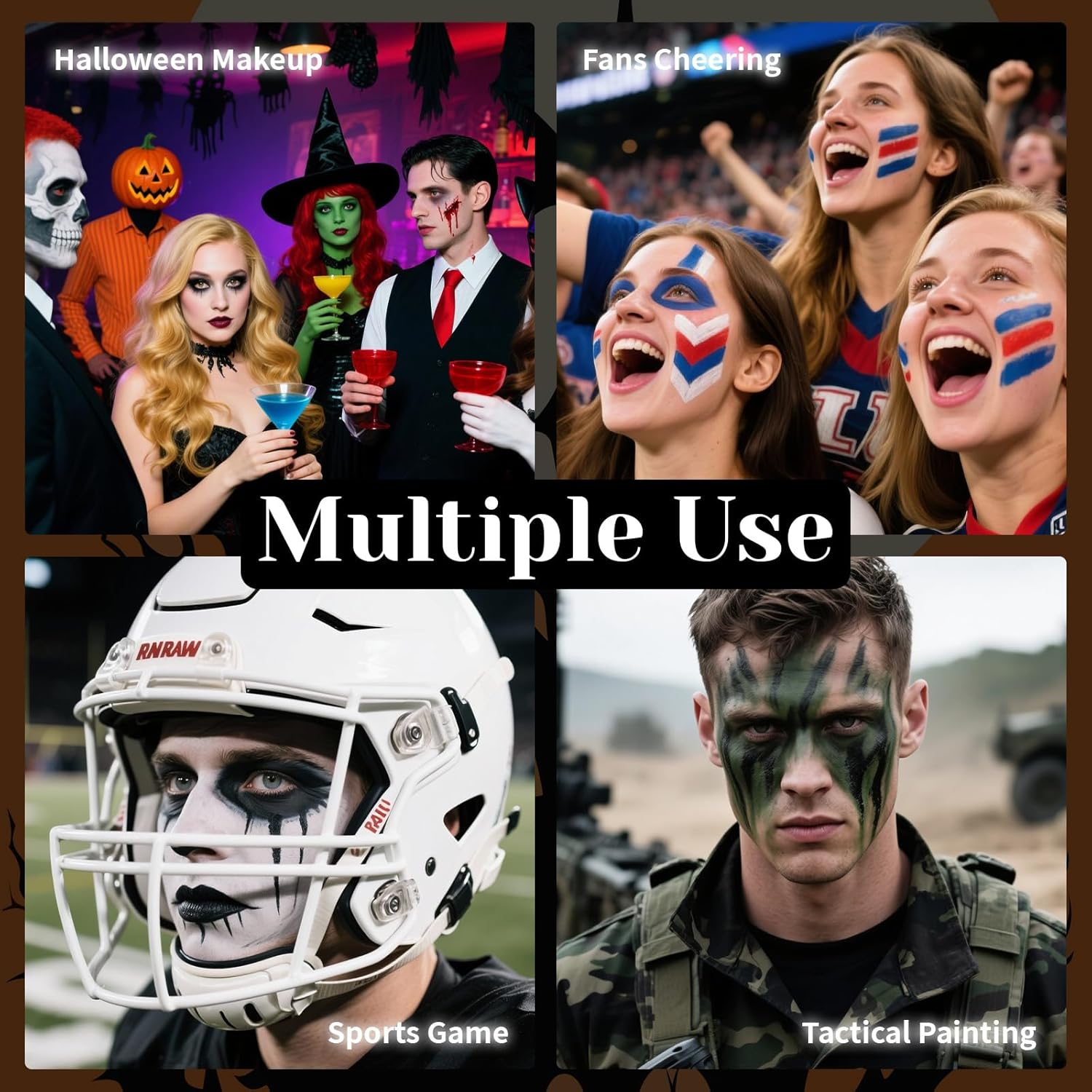 YBUETE White Black Face Body Paint Stick Set with Translucent Setting Powder and Sponges, Professional Full Coverage Face Painting for Adults Halloween Cosplay SFX Skull Zombie Skeleton Goth Makeup