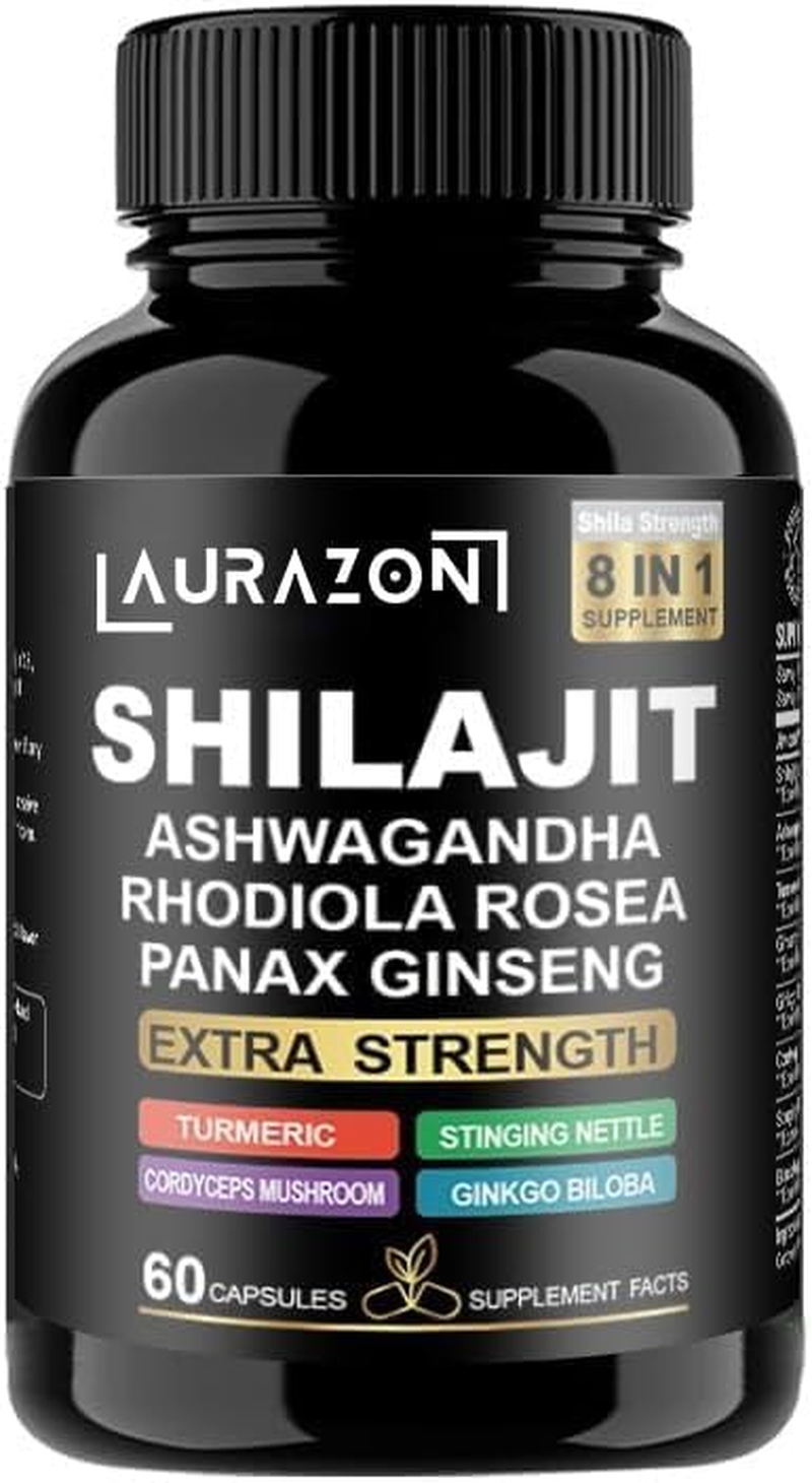 Aurazon Pure Himilayan Shilajit Enriched with Ashwagandha, Rhodiola Rosea & Panax Ginseng, High Strength 15250 Mg Shilajit Complex Capsules with 2 Months Supply for Both Men and Women image number 2