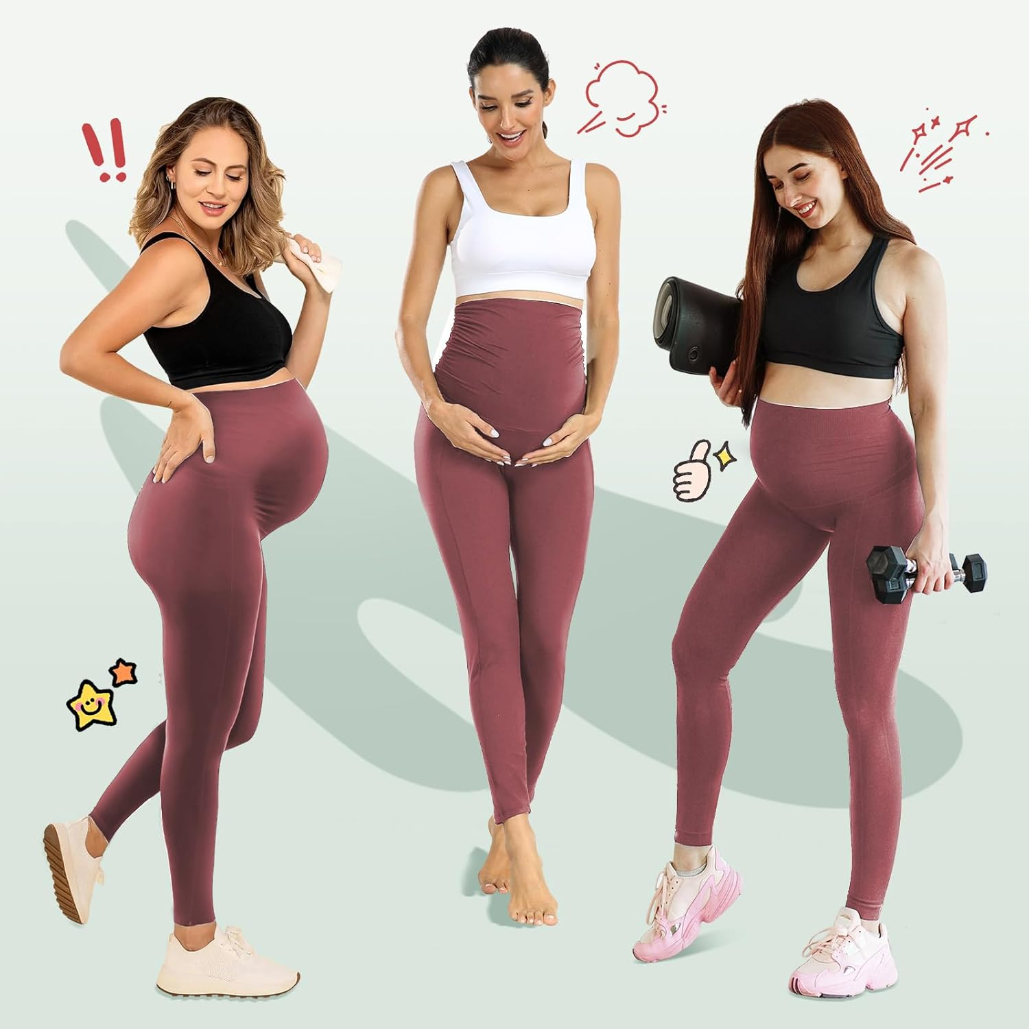 Women'S Maternity Leggings with Pockets High Waistband Pregnancy Leggings Opaque Elastic Maternity Leggings for Pregnant Women, Carmesin Red, L image number 5