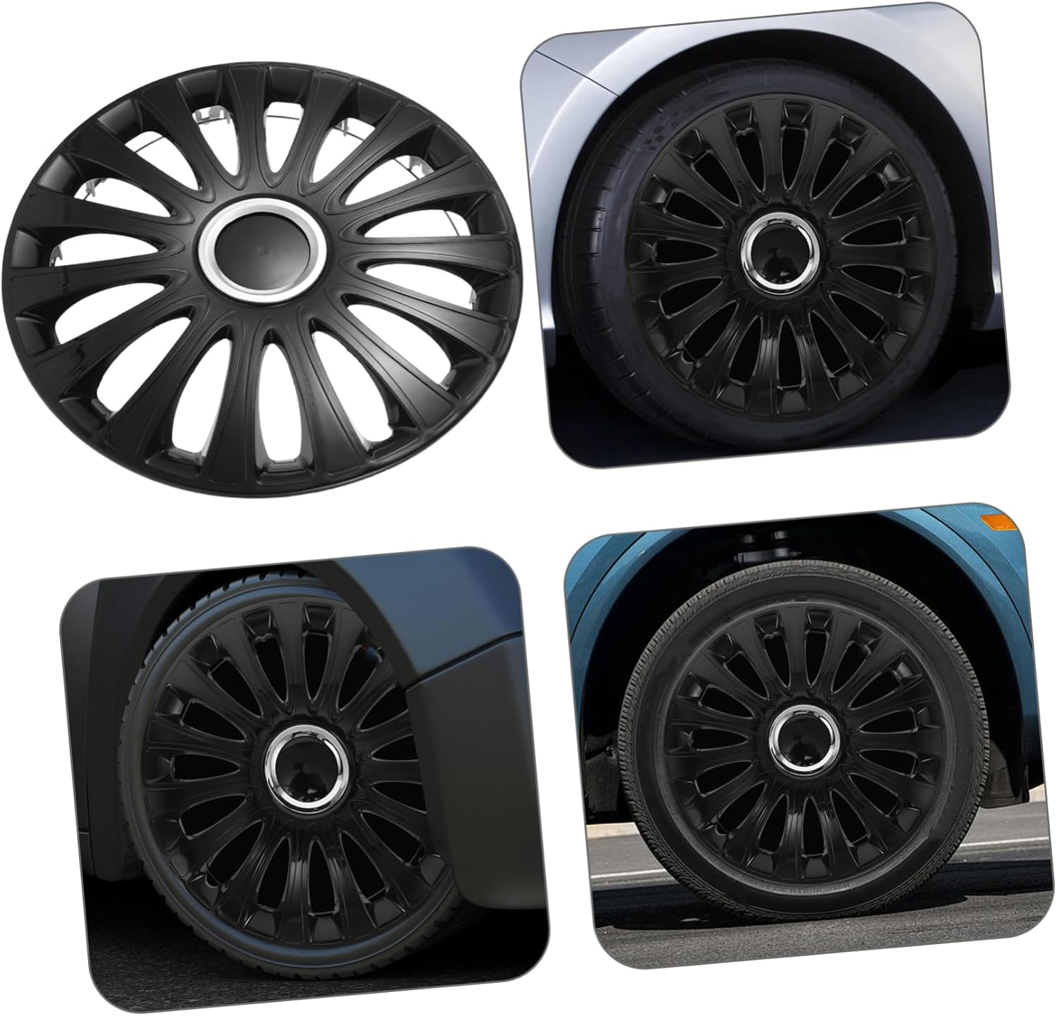 GETAJGHSD 14-Inch Automotive Hubcaps Wheel Rim Cover Full Black Protective Decorative Wheel Hub Cover for Cars and Trucks, Universal Fit for Vehicle Enhancement image number 4