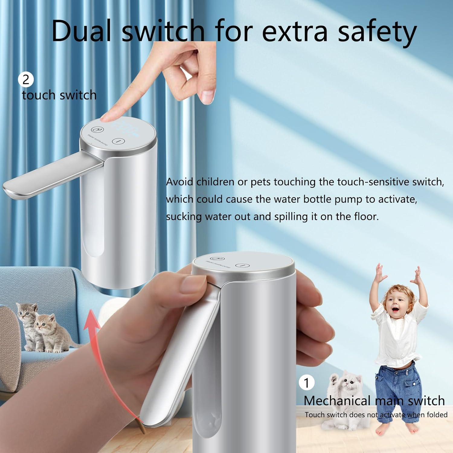 Smart Water Dispenser, Electric Portable Water Bottle Pump Rechargeable USB Charging Manual Folding Spout for Kitchen Office Home Camping Bedroom Campervan White image number 2