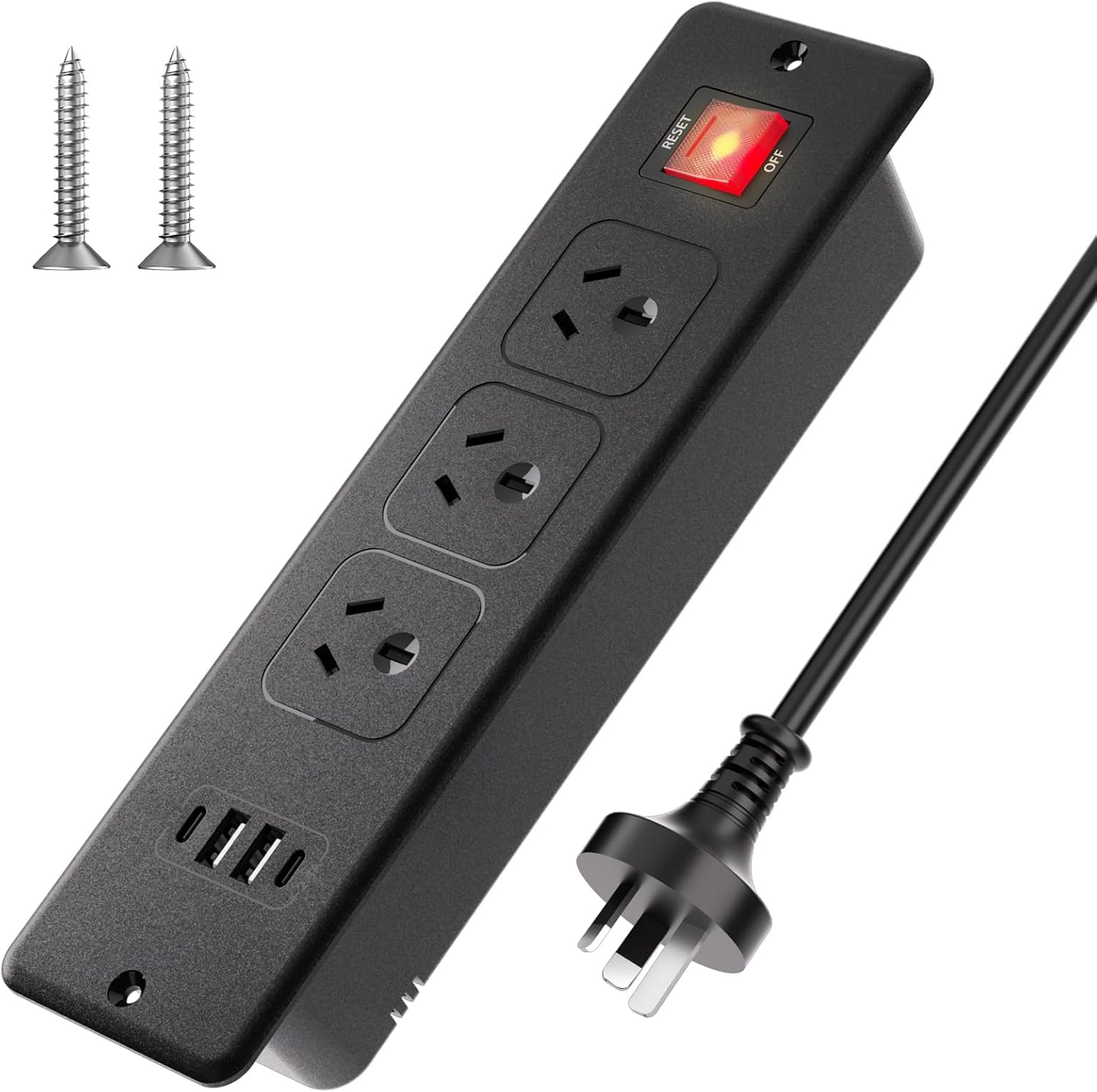 HITRENDS 7 in 1 Recessed Power Strip, 3-Way Built-In Socket with 1.8M Cable, 2 USB-A and 2 USB-C, Table Power Board, Multiple Socket for Conference Table, Worktop, Sofa Table, Black image number 3