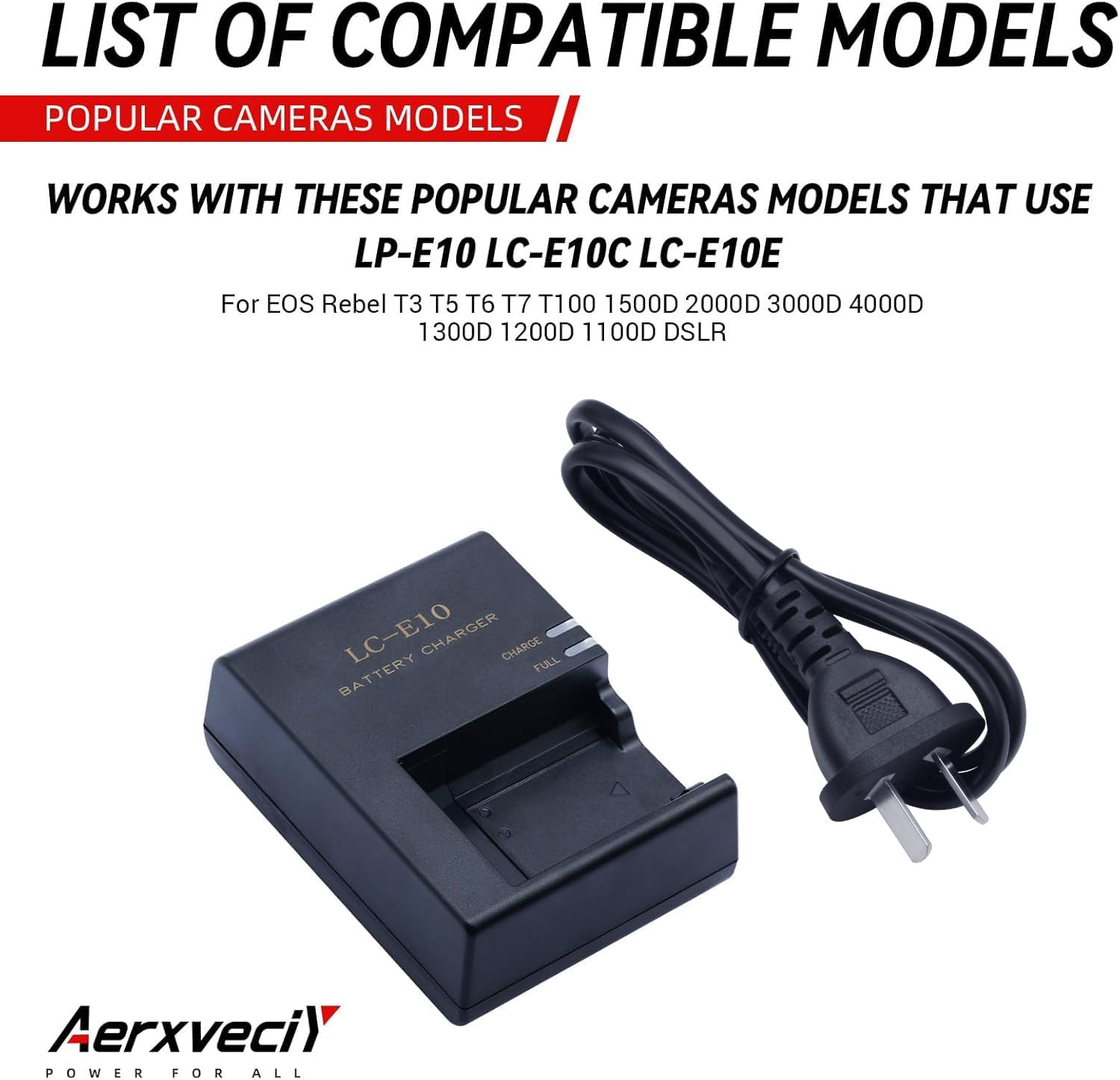 LC-E10 Battery Charger Compatible with Canon LC-E10 LC-E10C LC-E10E Battery for Canon EOS Rebel T3 T5 T6 T7 T100 1500D 2000D 3000D 4000D 1300D 1200D 1100D Cameras Power Supply image number 2