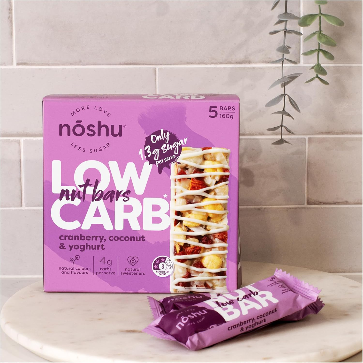 Noshu Low Carb Cranberry Coconut & Yoghurt Nut Bars &ndash; 5 Pack (160G) image number 2