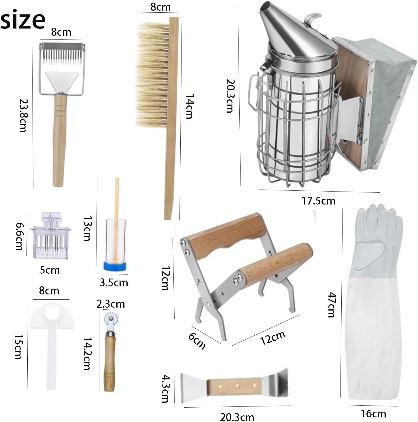 Roczential Bee Keeping Starter Kit,Beekeeping Supplies,Includes Smoker,Beehive Clip,Gloves,Bee Brush,Dcraper,Fork,Beehive Cage,Marking Tube,Feeder,For Beginners and Professional Beekeeper image number 2