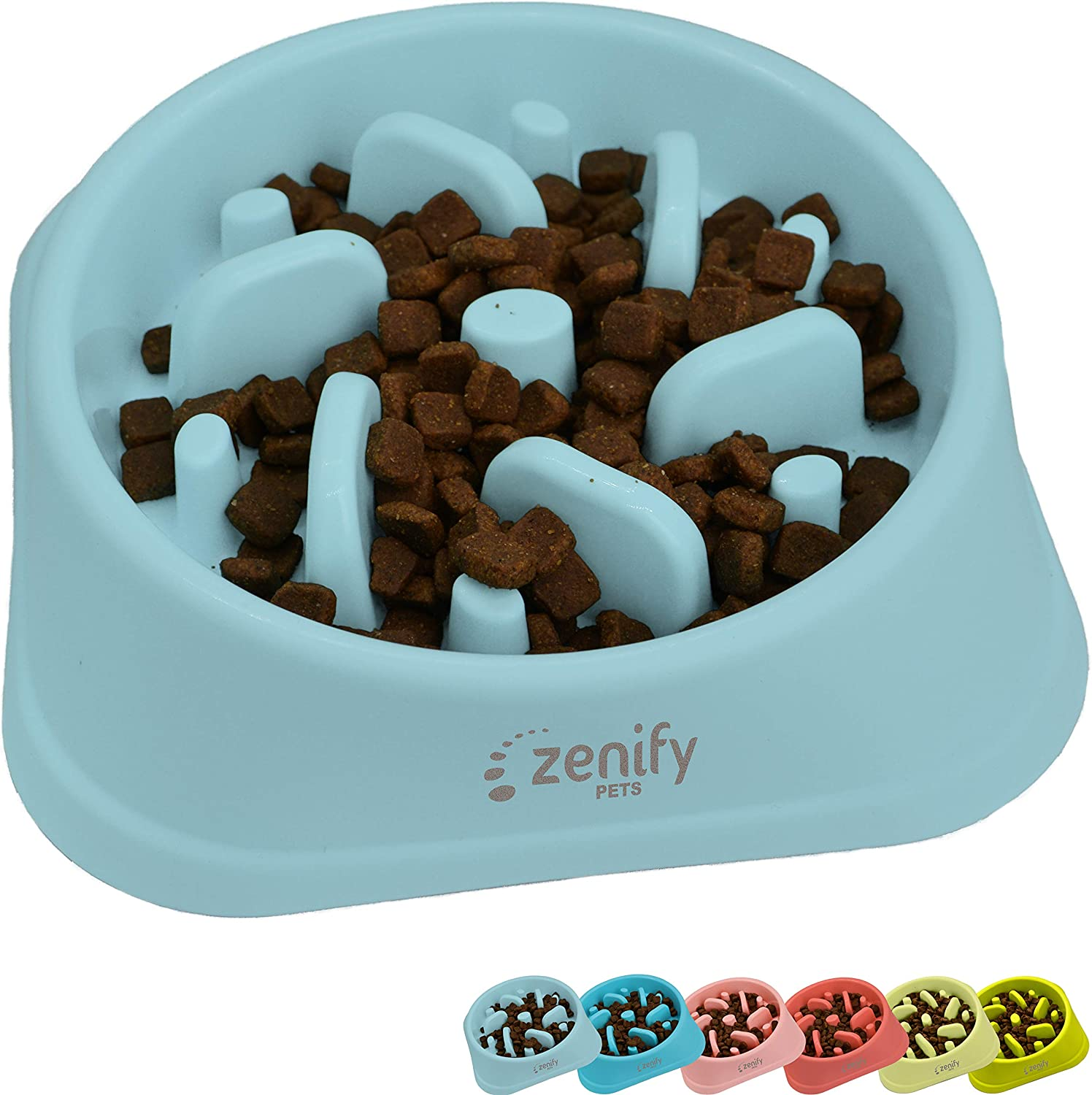 Zenify Dog Bowl Slow Feeder - Large 500Ml Healthy Eating Pet Interactive Feeder with Anti-Skid Non-Slip Base to Reduce Overeating Bloating Vomiting Obesity for Wet Dry Raw Food and Water (Light Green)