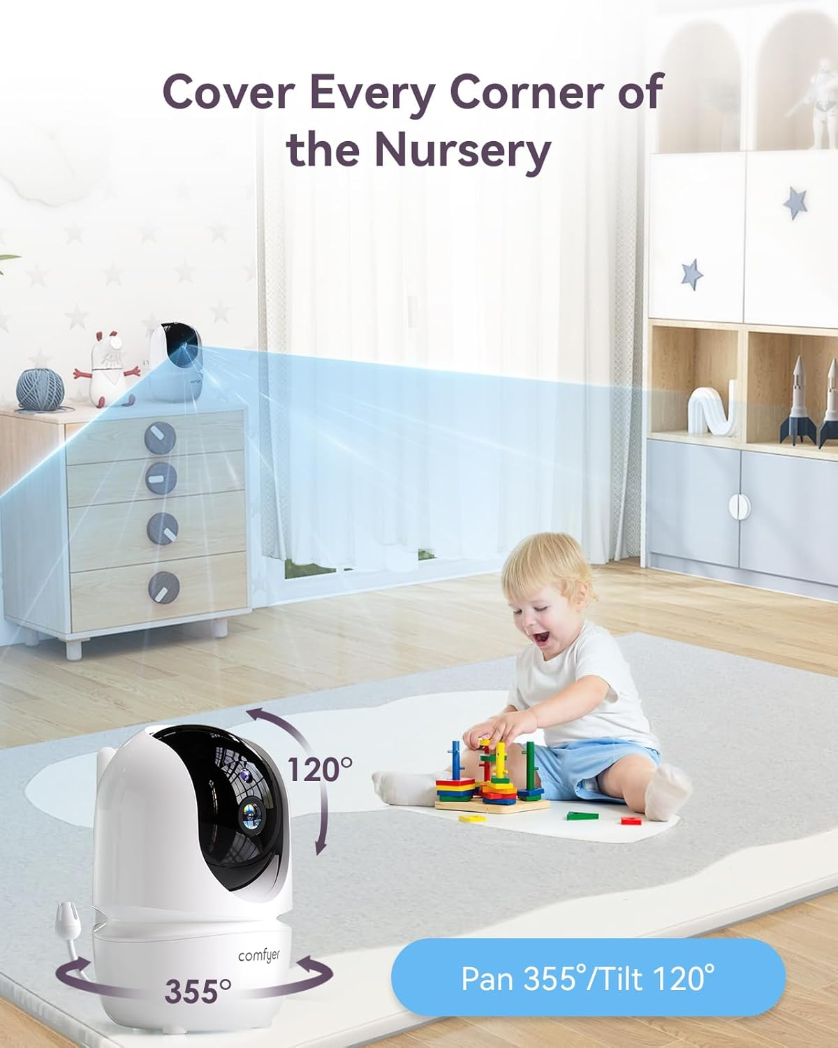 Baby Monitor with 1080P Camera and Audio, 7" 720P HD Video Baby Monitor No Wifi, 4000Mah Battery, VOX Mode, Auto Night Vision, Hack Proof, Remote PTZ, 7 Lullabies & White Noise image number 3