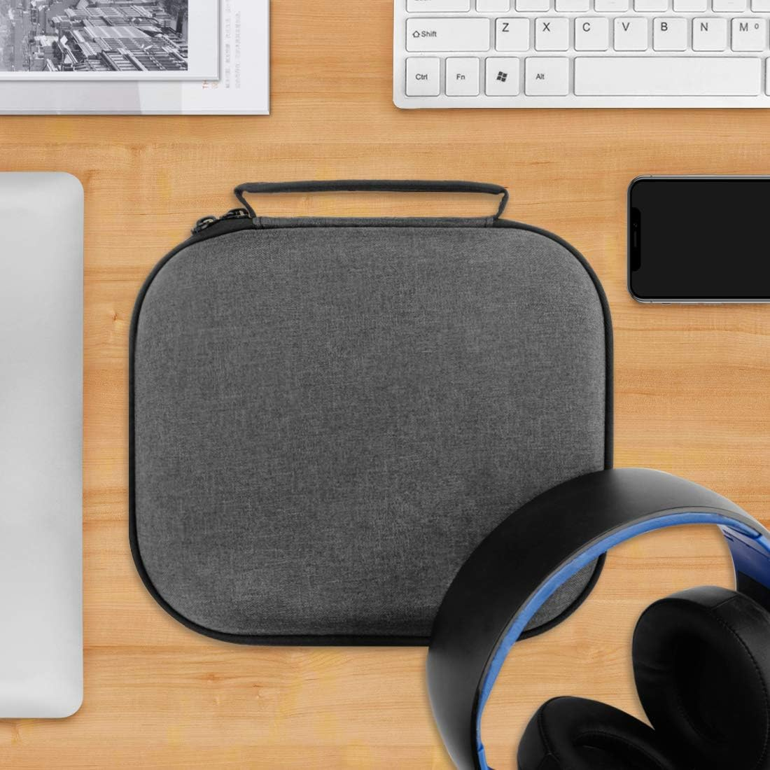 Geekria Shield Gaming Headset Case for Large Over-Ear Headphones, Replacement Hard Shell Travel Carrying Bag with Cable Storage, Compatible with Sony WH-G700, MDR-G300 Headsets (Dark Grey) image number 3