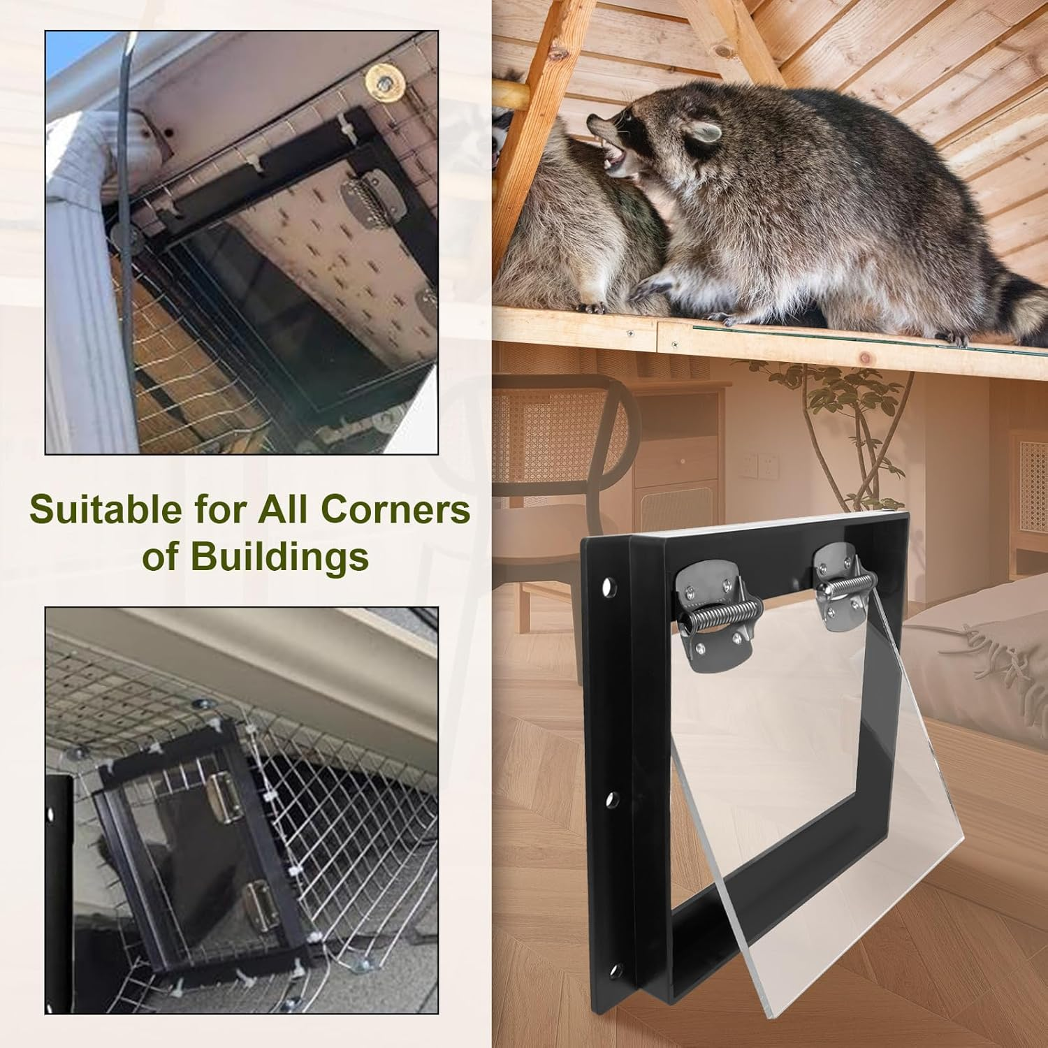 JINKEY Raccoon Excluder One Way Door, Safe Removal Raccoons Trap Contactless Exclusion Device for Attics,Under Decks & Chimneys Raccoon One Way Exclusion Door image number 1