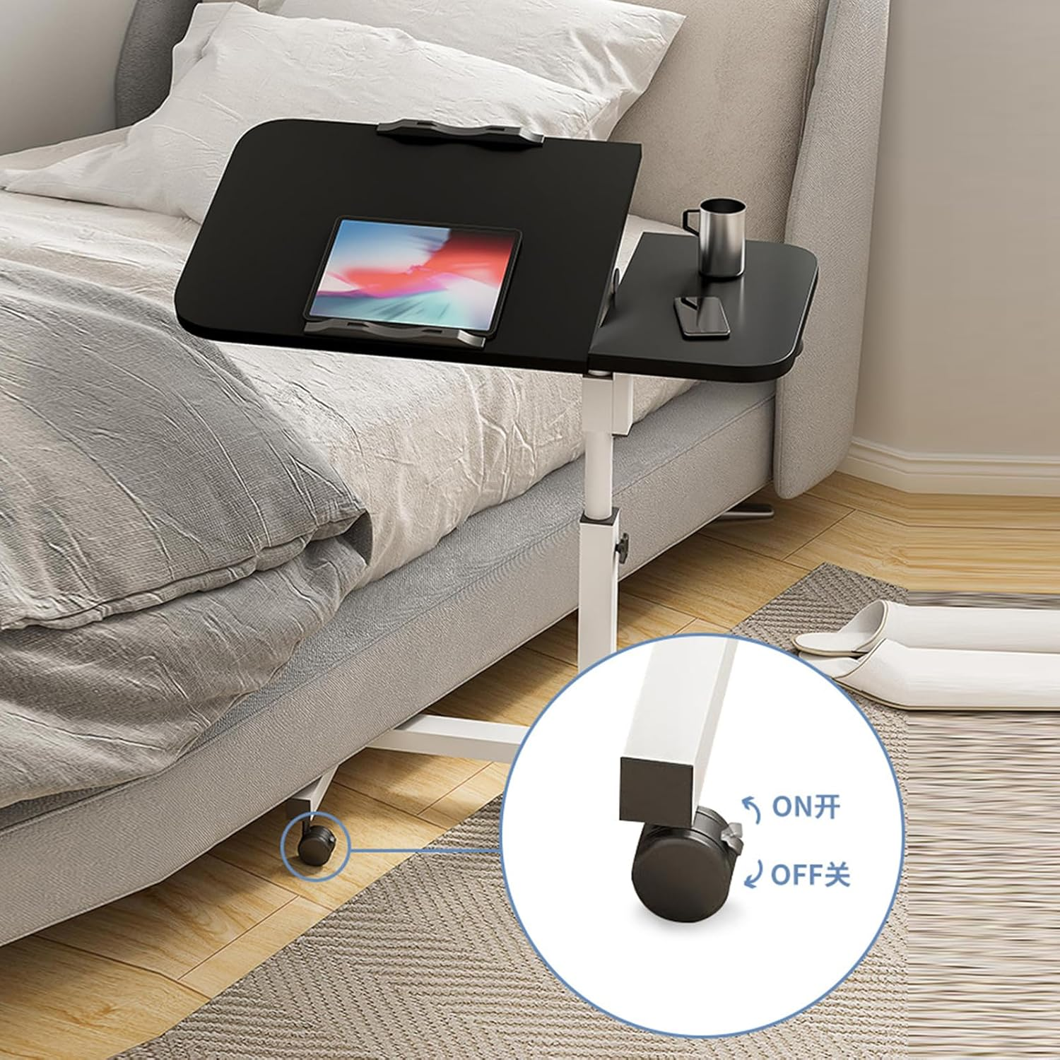 Adjustable Laptop Desk, Adjustable Desk for Bed, 60X40X（60-95） CM Laptop Cart, over Bed Table,Portable 360&deg; Rotating Lockable Caster Wheels Tiltable Table and Laptop Stand（Black）