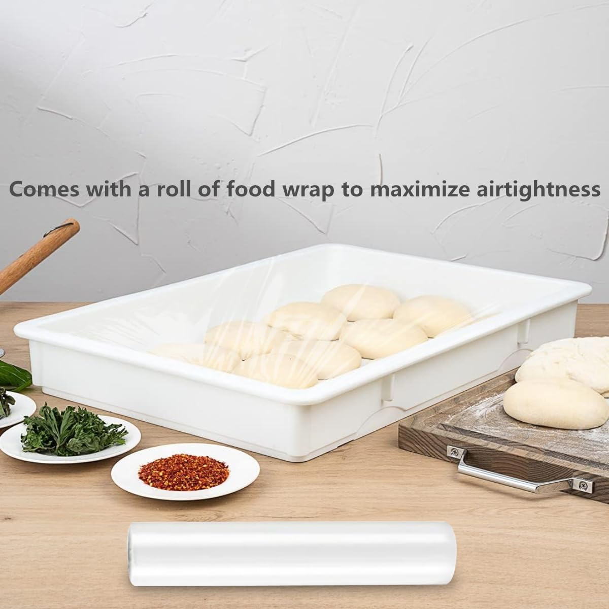 2 Pack Pizza Dough Proofing Box with Cover, Rectangle Homemade Bread Tray with Silicone Spatula, Stackable Pizza Dough Container, White, 17.6 X 12.6Inch image number 6