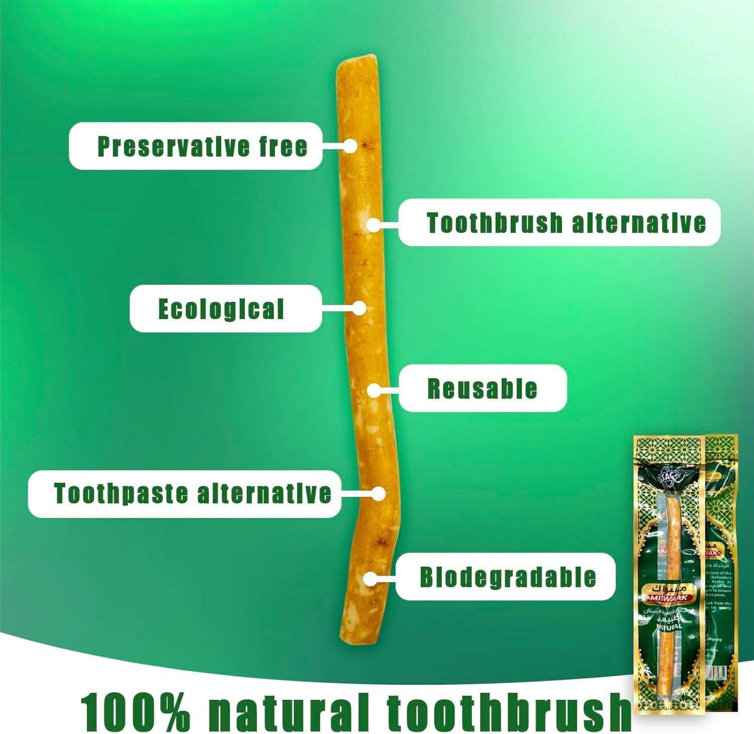 12 Pack Natural Miswak Toothbrush - Vacuum Sealed Traditional Toothbrush Stick - for Healthy Teeths,Gums and Fresh Breath (Original Flavor)