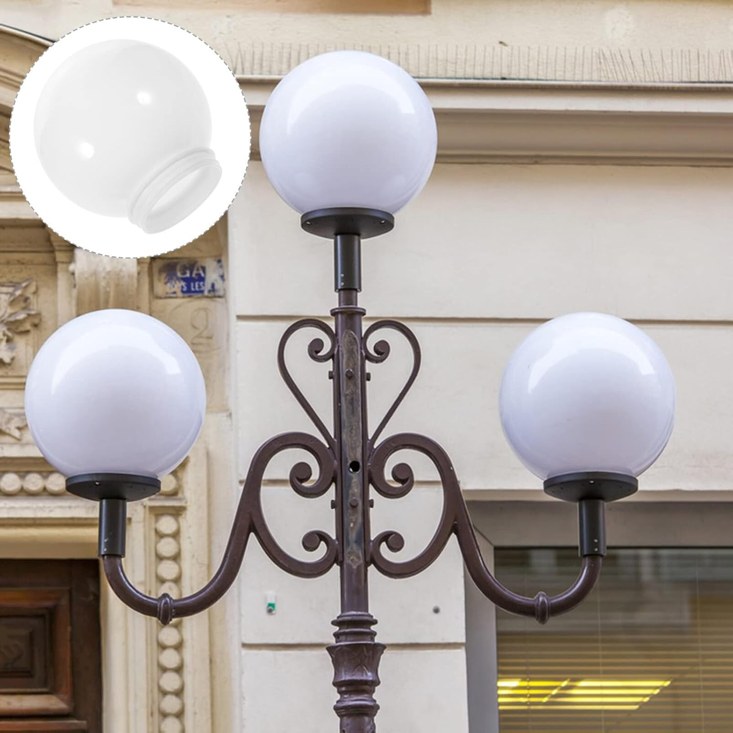 Ciieeo Acrylic Lamp Post Globe with 3.15Inch Threaded Neck White Lamp Shade round Plastic Outdoor Light Globe Screw Neck Wall Ceiling Fan Light Covers image number 3