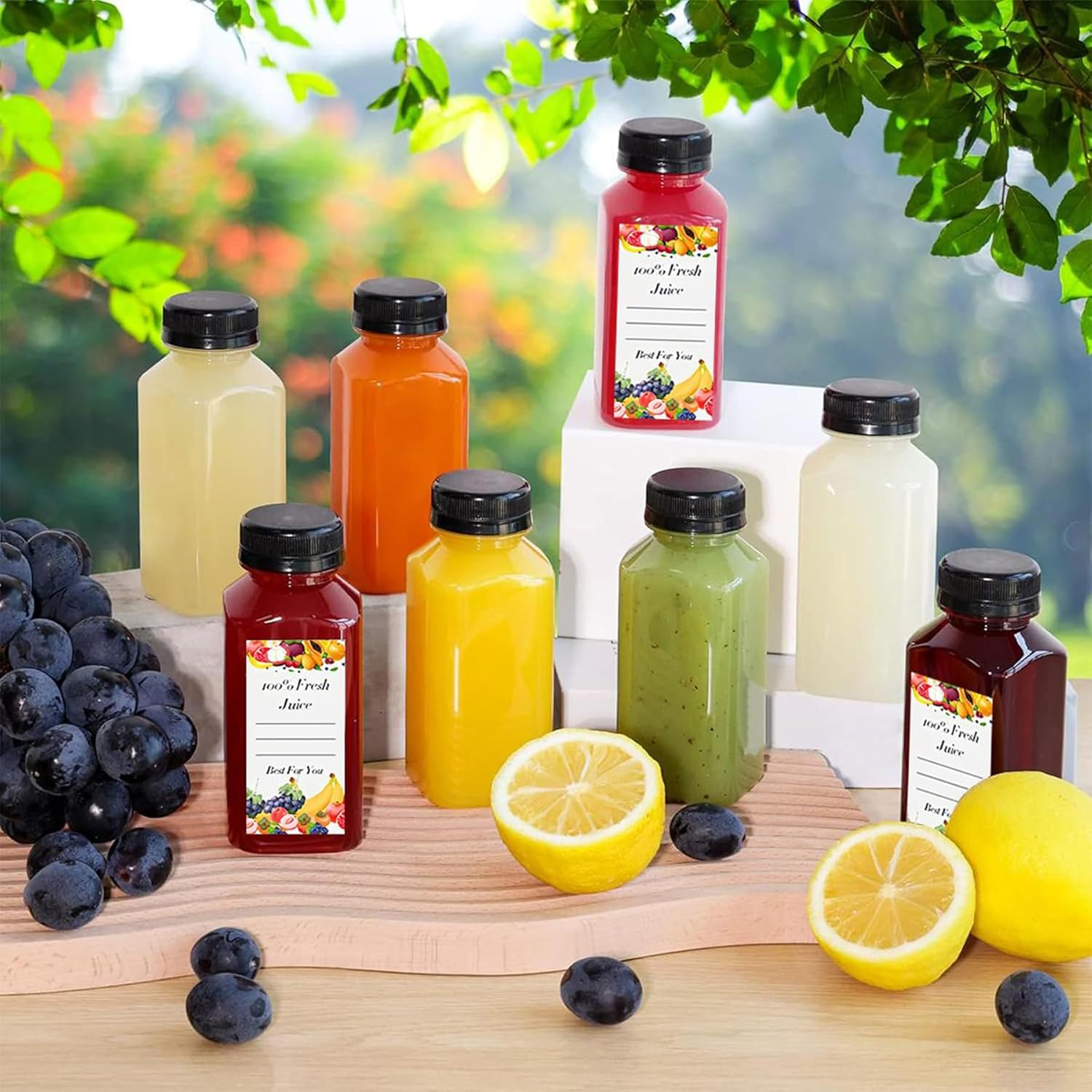 FORYUSE 50Pack 250Ml Plastic Juice Bottles with Caps Clear Reusable PET Containers for Juicing, Milk, Smoothie, Drink with Tamper Proof Lids, Labels, Bottle Brush image number 4