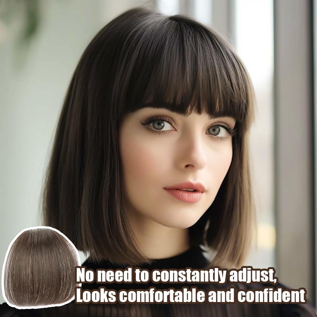 RTRTGS Fringe Hairpiece Real Hair Clip in Fringe Real Hair Natural with Hairpieces Hair Extensions Fringe Bangs in Pony Fringe Extensions Natural Bangs for Women image number 3