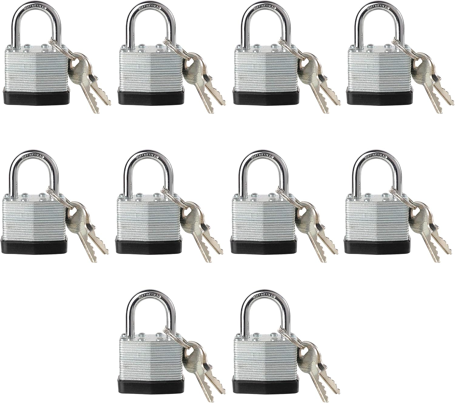 Fu Volante Lock, 1-9/16" (40Mm) Laminated Keyed Padlocks, Keyed Alike Locks, 2 Inch Long Shackle Locks- Pack of 10