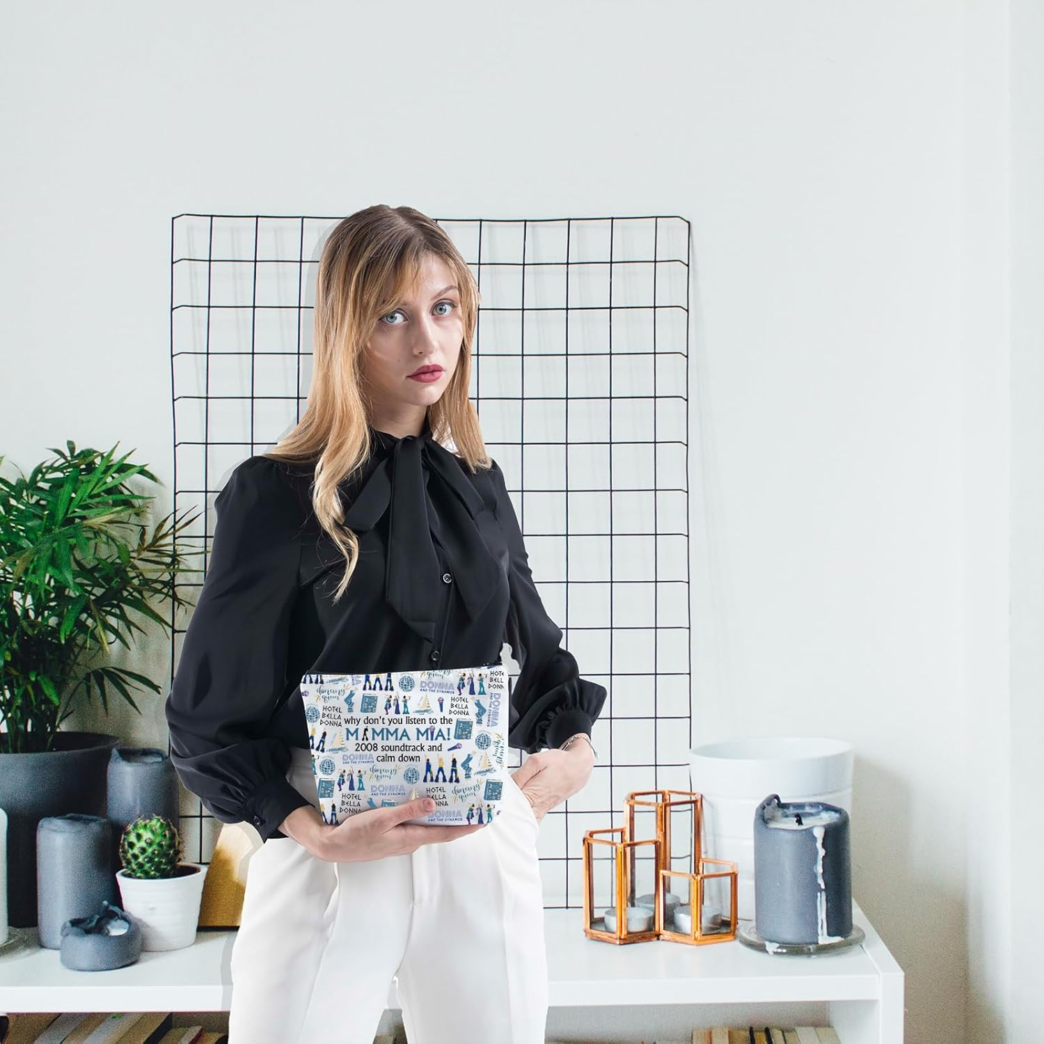 FOTAP Mamma Music Inspired Gift Mamma Inspire Cosmetic Bag Mia Merch Mamma Quote Bag, White, Mamma M-Ia