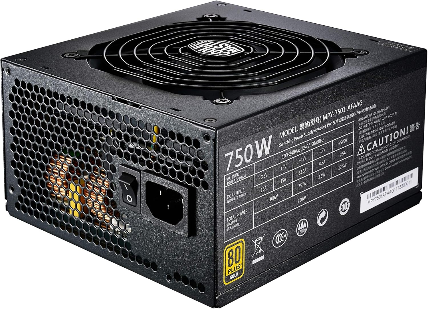 Cooler Master MPY-7501-AFAAG-US MWE 750 Gold Full Modular, 80+ Gold Certified 750W Power Supply image number 3