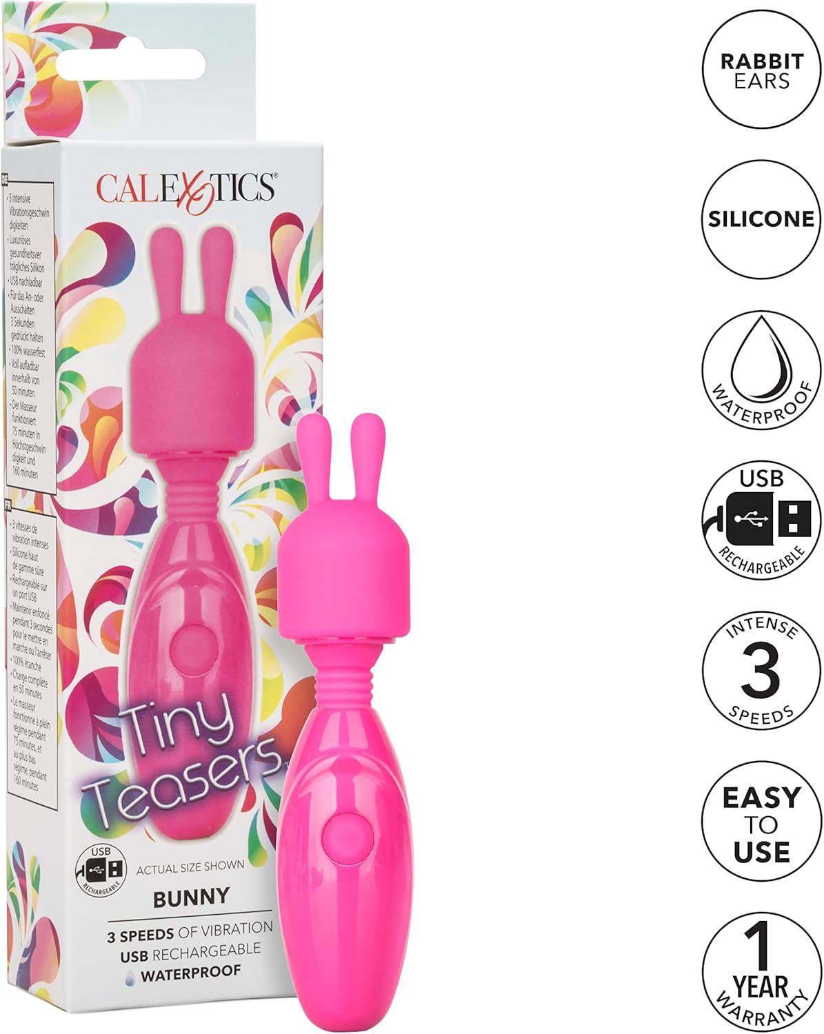 Calexotics Tiny Teasers Bunny - Waterproof Bullet Vibrator with Removable Rabbit Tip - Adult Pocket Vibrator Toys for Couples - Pink - Nubby image number 3