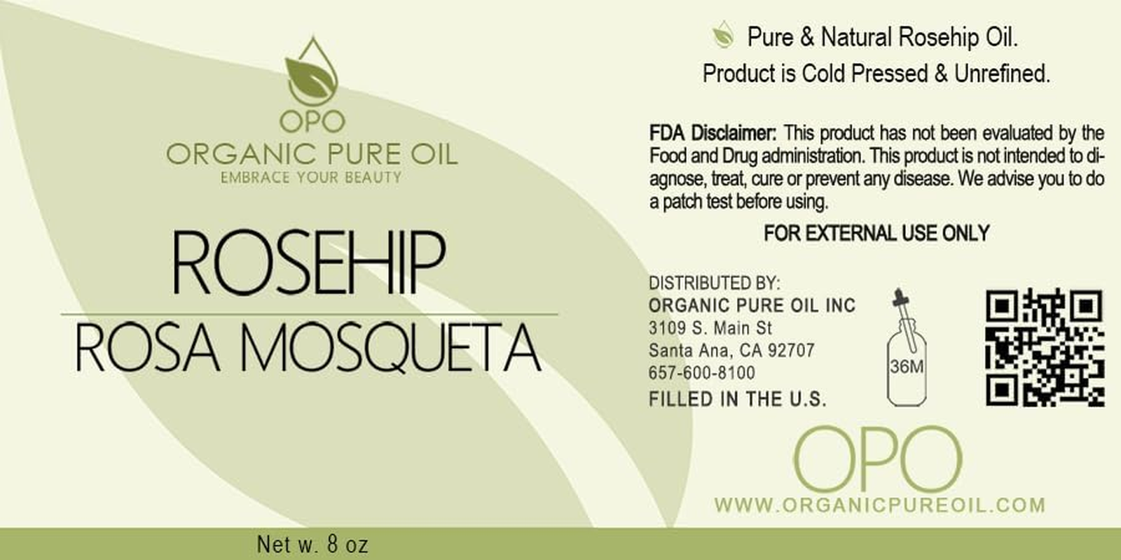 OPO Rosehip Oil - 8 Oz - Pure, Unrefined, Non GMO, Cold Pressed, Vegan Carrier Oil for Face, Hair, Skin, Nails, Body Aging Skin Beard Locs Mustache Lashes - Packaging May Vary image number 3
