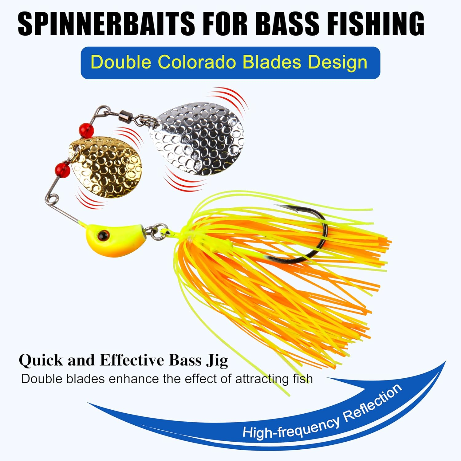 OROOTL Spinnerbait Fishing Lures Kit, Bass Fishing Spinner Baits Set Multicolor Buzzbaits Hard Metal Topwater Swimbait Jig Lure for Bass Pike Trout Walleye Freshwater Saltwater Fishing image number 3