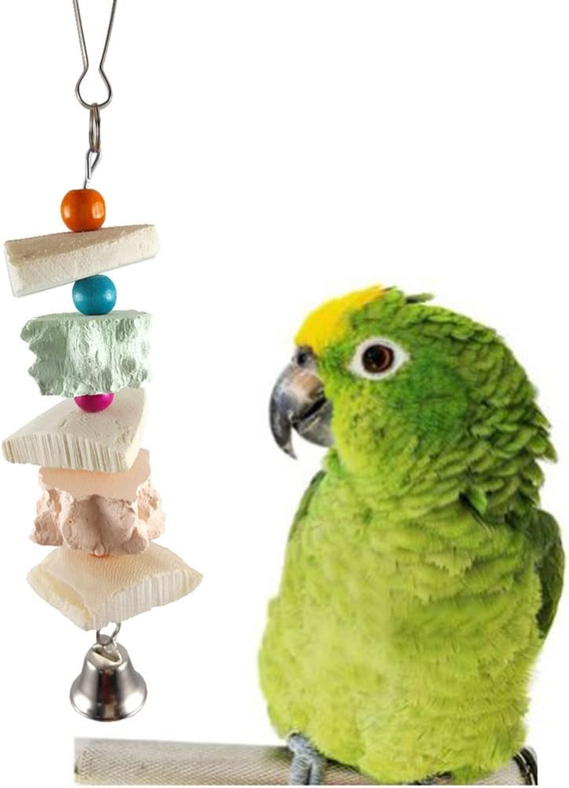 Bird Cuttlebone, Parrot Chewing Toy Beak Trimmer Calcium Stone with Bell for Parrots Conures Cockatiels Parrots Budgies African Grey image number 2
