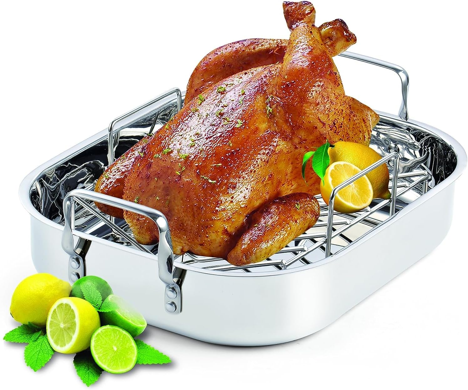 Cooks Standard Stainless Steel Roaster Pan with V-Shaped Rack, 16-Inch by 13-Inch Turkey Roasting Pan Bakeware for Oven, Rectangular image number 2