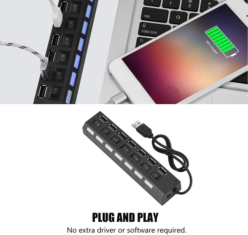 7 Port USB Hub, 480Mbps USB Hub 7 Ports Hub, USB Mobile Phone Headphone for Keyboard Printer image number 5