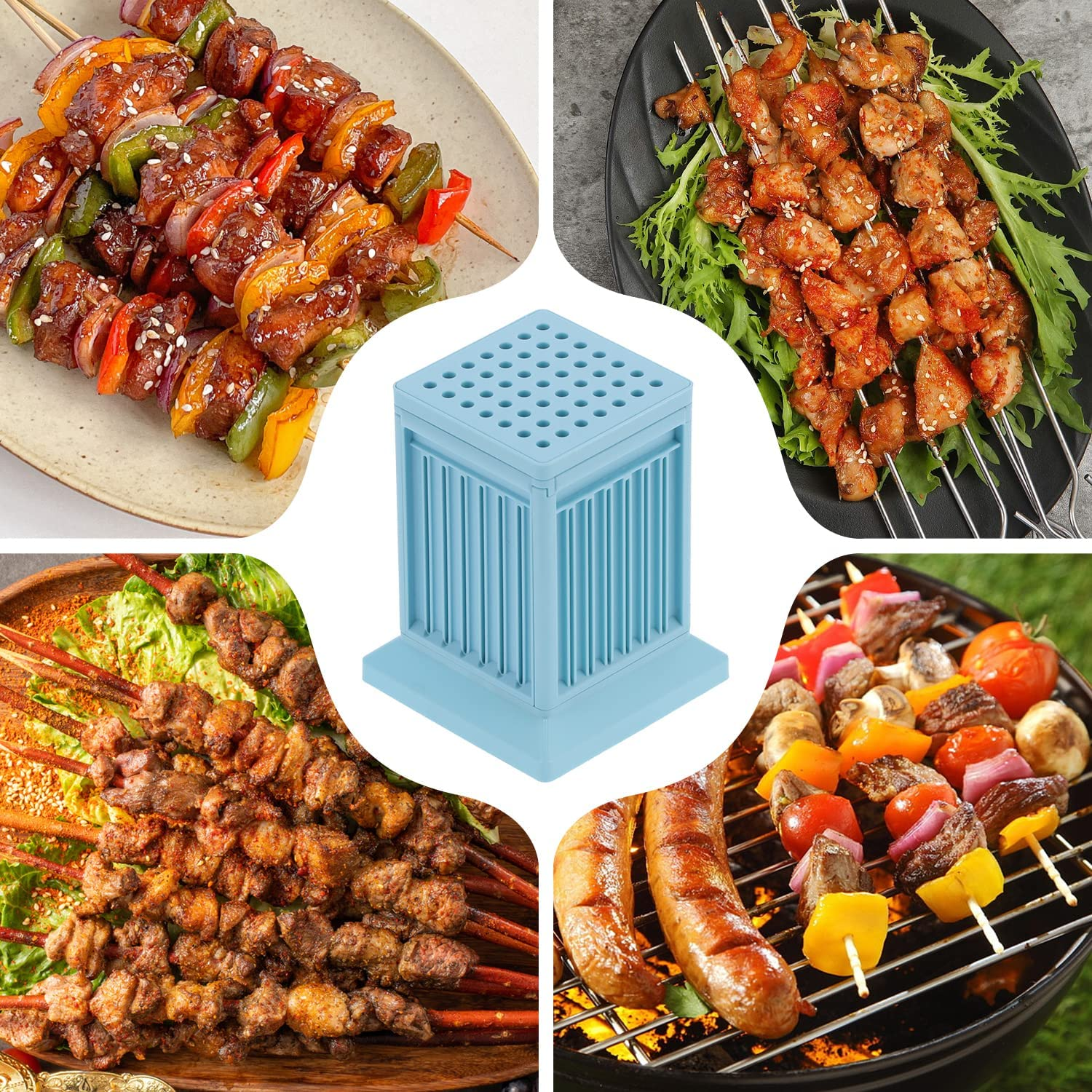 Hapivida 49 Holes Barbecue Skewers Maker, Kebab Making Box Grill Meat Slicers BBQ Skewer Tool, Brochette Maker Kit for Kitchen Outdoor Blue image number 3