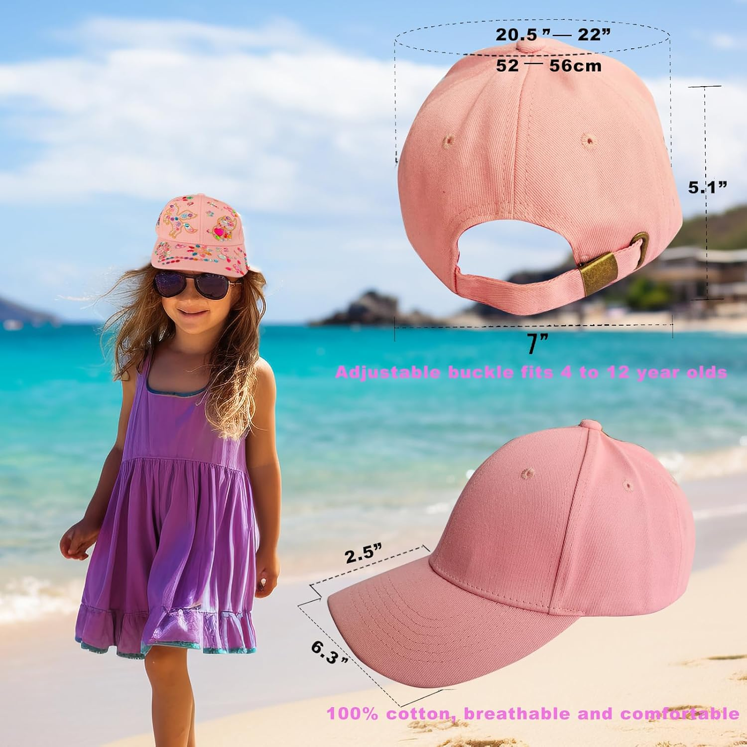 Decorate Your Own Baseball Cap with 10 Sheets Gems Stickers, Art & Crafts Kit for Kids, Fun Creative DIY Toys for Girls 4 5 6 7 8 9 10 12 Years Old