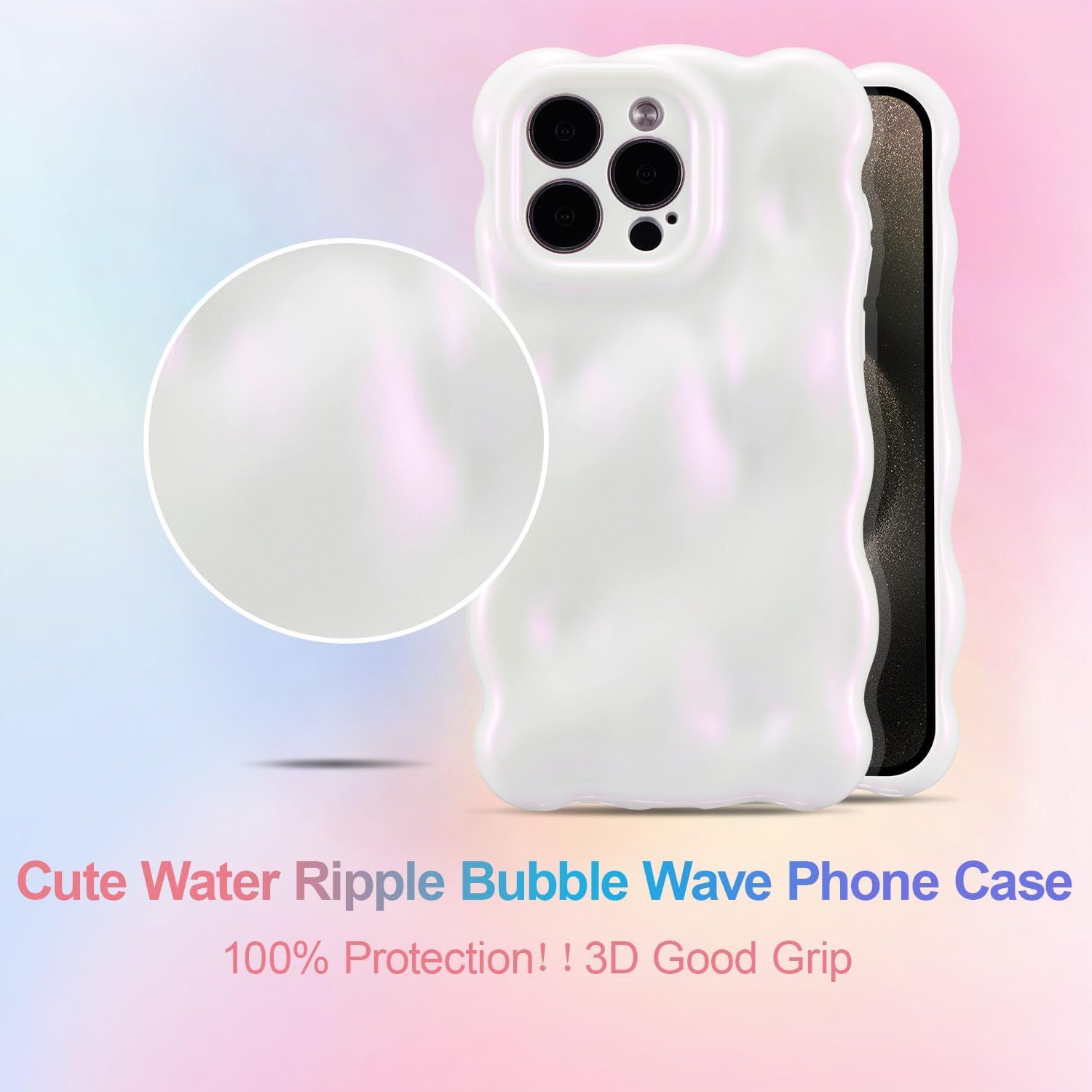 UEEBAI Case for Iphone 14 Pro 6.1 Inch, Cute Solid Color Curly Wave Shape Shockproof Soft Bumper Phone Case, Candy Water Ripple 3D Silicon Slim Pretty Case Aesthetic Cover, Glitter Pink image number 4