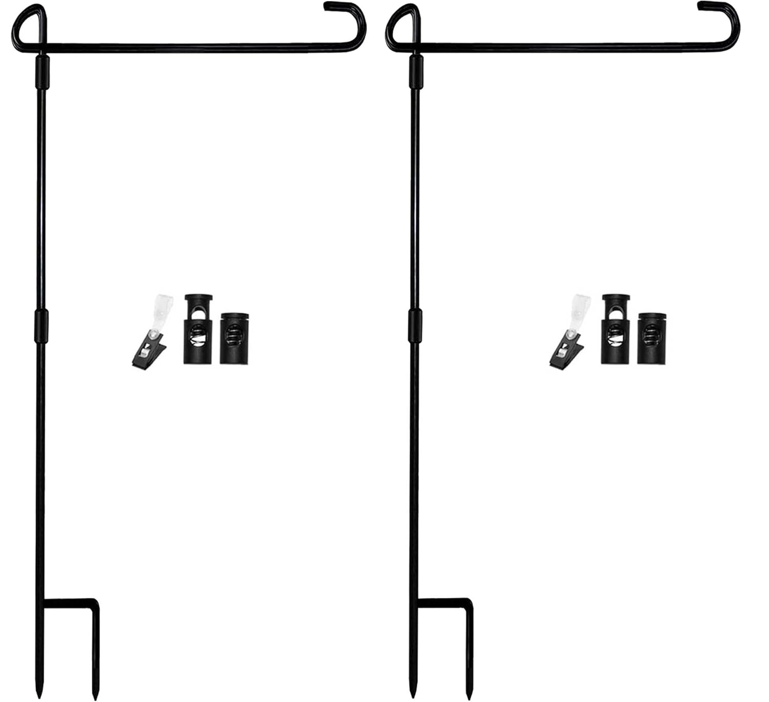 Garden Flag Stand-Holder-Pole with Garden Flag Stopper and Anti-Wind Clip 36.3"H X 16.5"W for USA Flag or Season Garden Flags Keep Your Flags from Flying Away in High Winds(2 Pack)