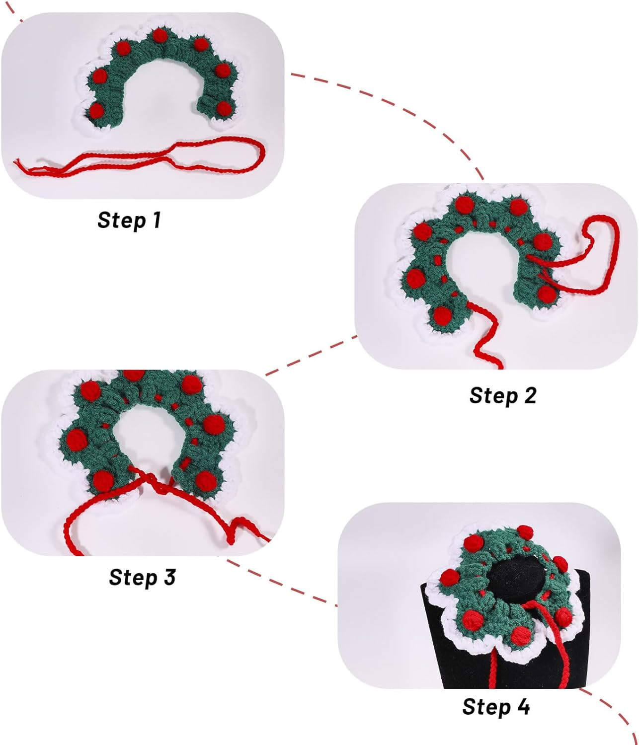 GLOBLELAND 3 Pieces 3 Styles Knitted Cat Collars Cute Dog Bib Cat Drool Towel Handwoven Pet Collar Accessories Warm Safety Pet Towel image number 3