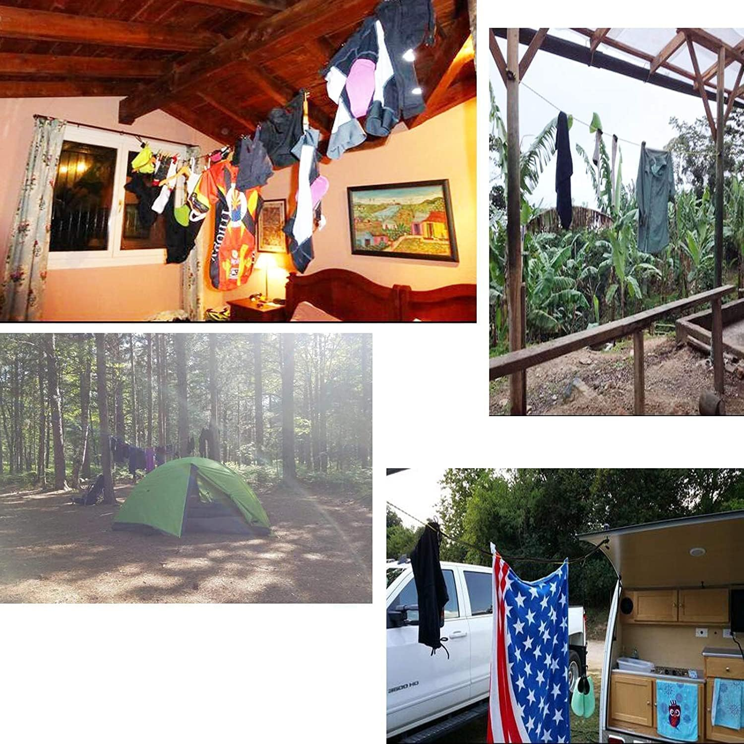 Retractable Portable Clothesline for Travel and Home, Tri-Braided Cord Clothes Line with 10 Windproof Clothes Clips, for Indoor Laundry Drying Line,Outdoor Camping Hanger Accessories image number 5