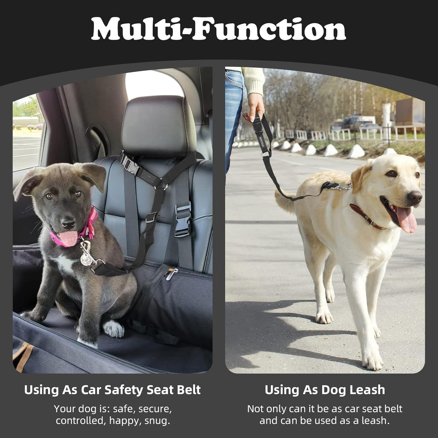 2 Packs Dogs Seat Belt Strap Car Headrest Restraints Adjustable Cat Safety Nylon Fabric Vehicle Seatbelts Harness image number 5