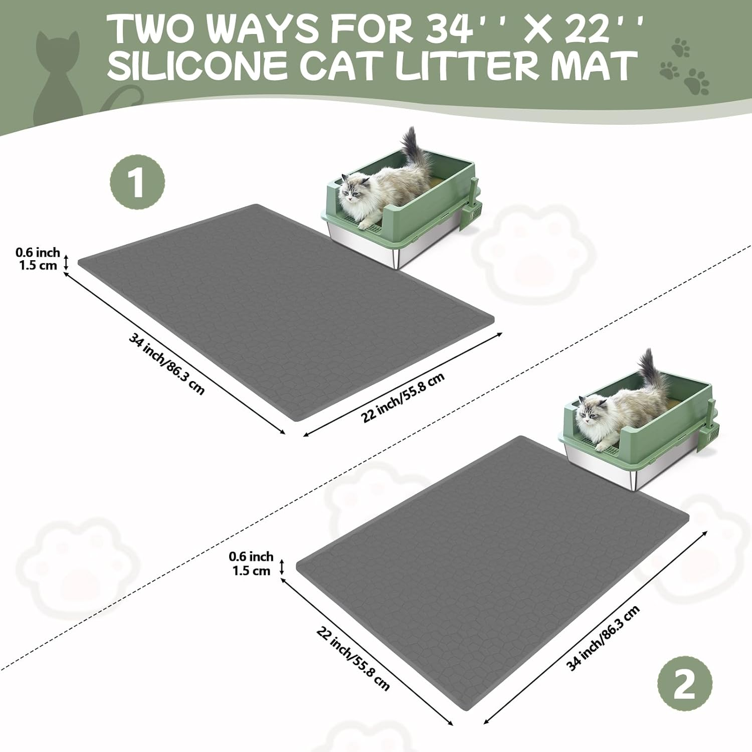 Homegroove Cat Litter Mat, 34"X22" (86X55Cm) Large Litter Box Mat for Litter Trapping, Waterproof Kitty Litter Mat for Indoor Cats, Cat Litter Catcher Mat for Floor, Non-Slip, Easy to Clean image number 5