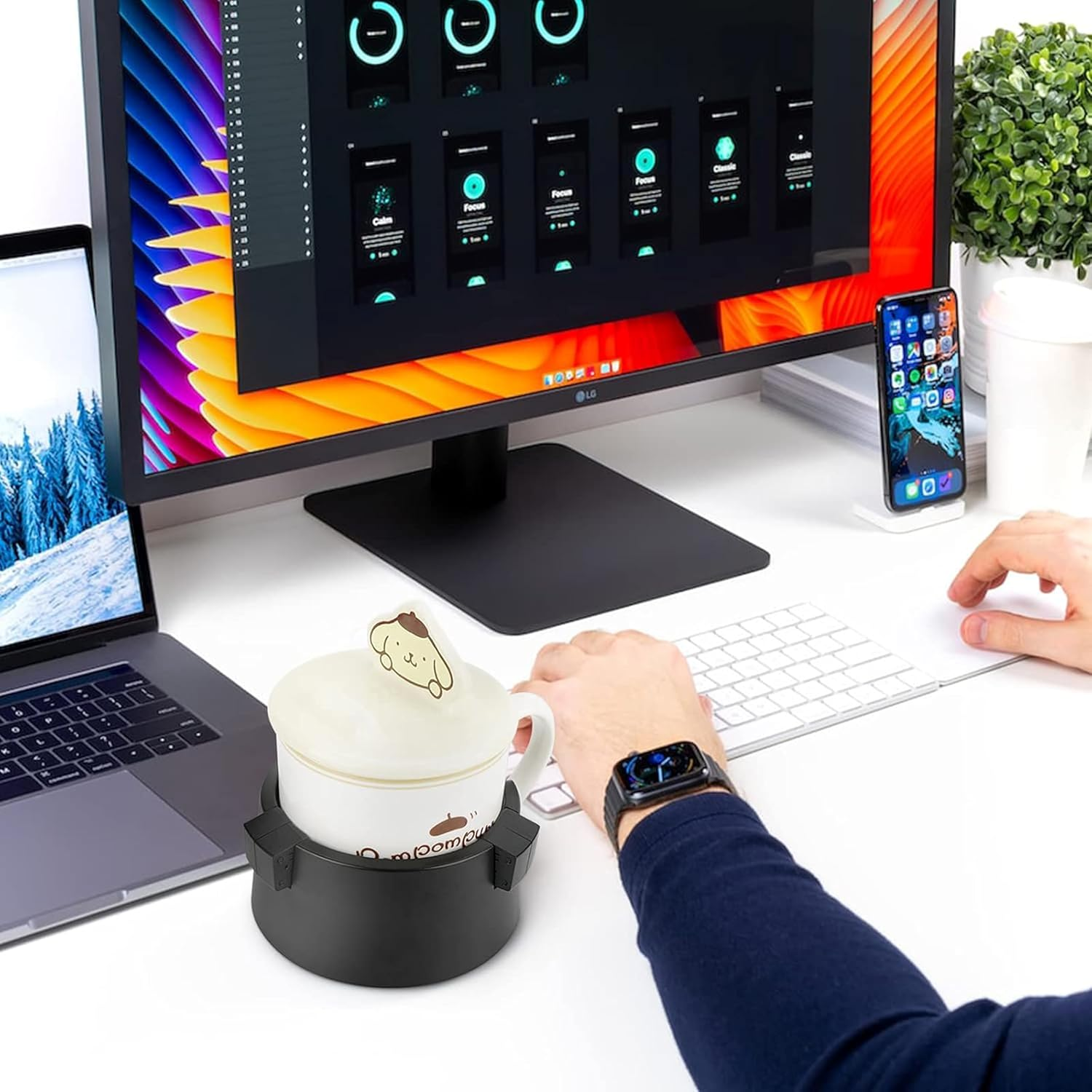 2 Pack Adjustable Anti-Spill Cup Holder for Desk &ndash; Non-Tipping, Non-Slip Plastic Drink Coaster for Office, Home & Desktop &ndash; Black image number 2