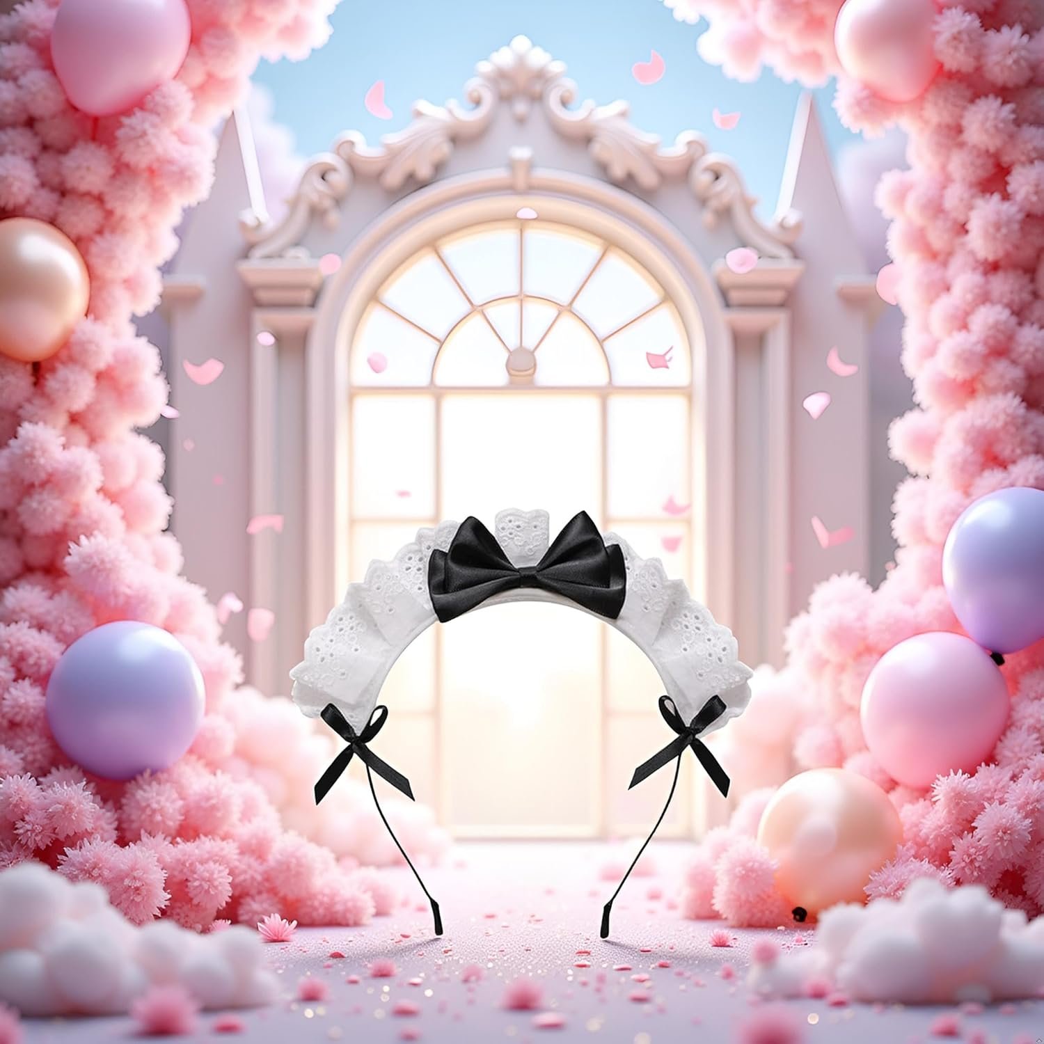 Black Women Girls Lolita Headband Lace Bow Hair Band Maid Anime Cosplay Headwear Ribbon Bowknot Cute Hair Band Party Hair Accessories Headbands