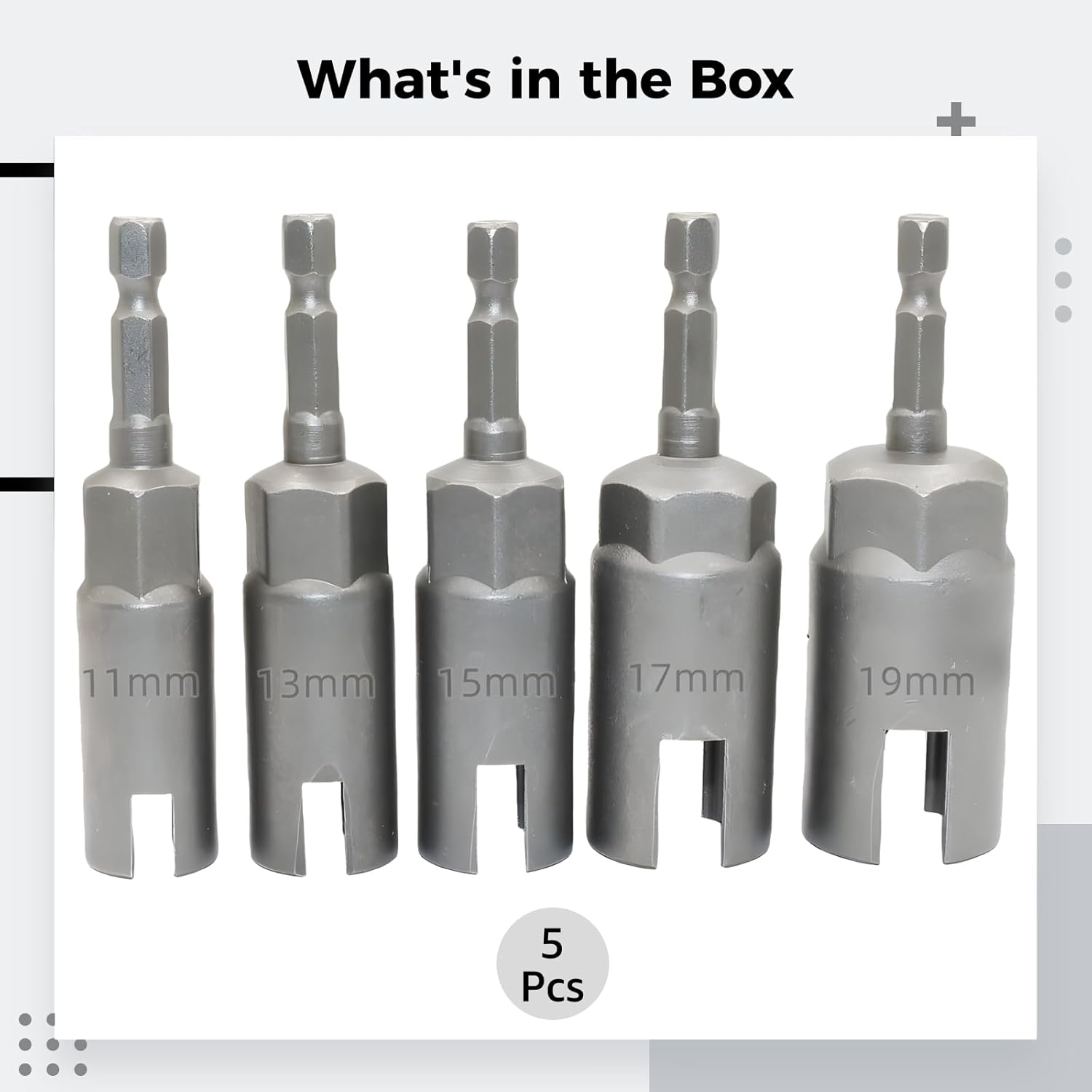 YOFAPA 5 PCS 1/4 in Hex Shank Nut Drivers, Power Wing Nut Driver Set, Deep Impact Sockets for Hurricane Shutters, Includes 11/13/15/17/19 Mm, Robust Chrome Vanadium Alloy image number 1