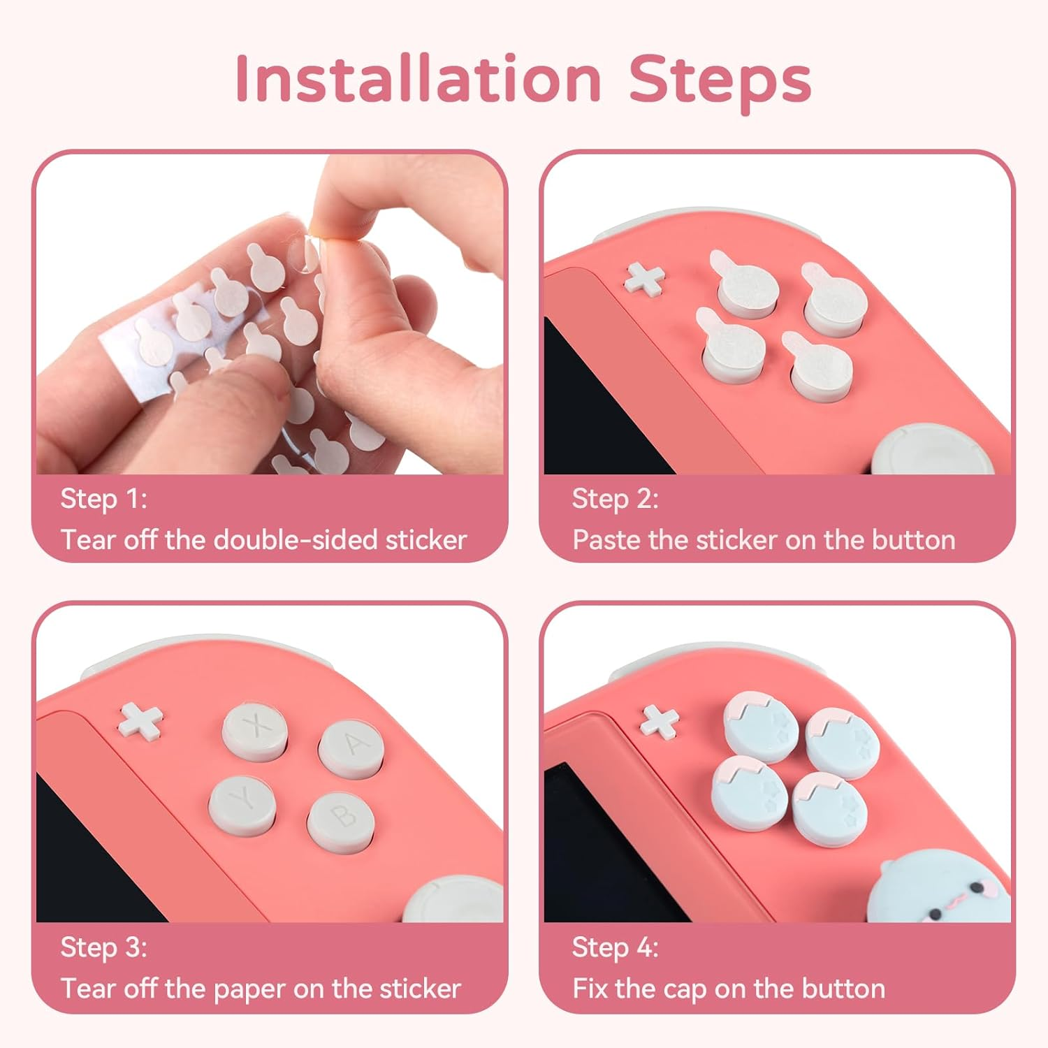 BUBBLELOGUS Soft Silicone ABXY Key Buttons Sticker Joystick Cover, Cute Cross D-Pad Button Caps Thumb Grips Set for Nintendo Lite Controller - Ocean Friends image number 4