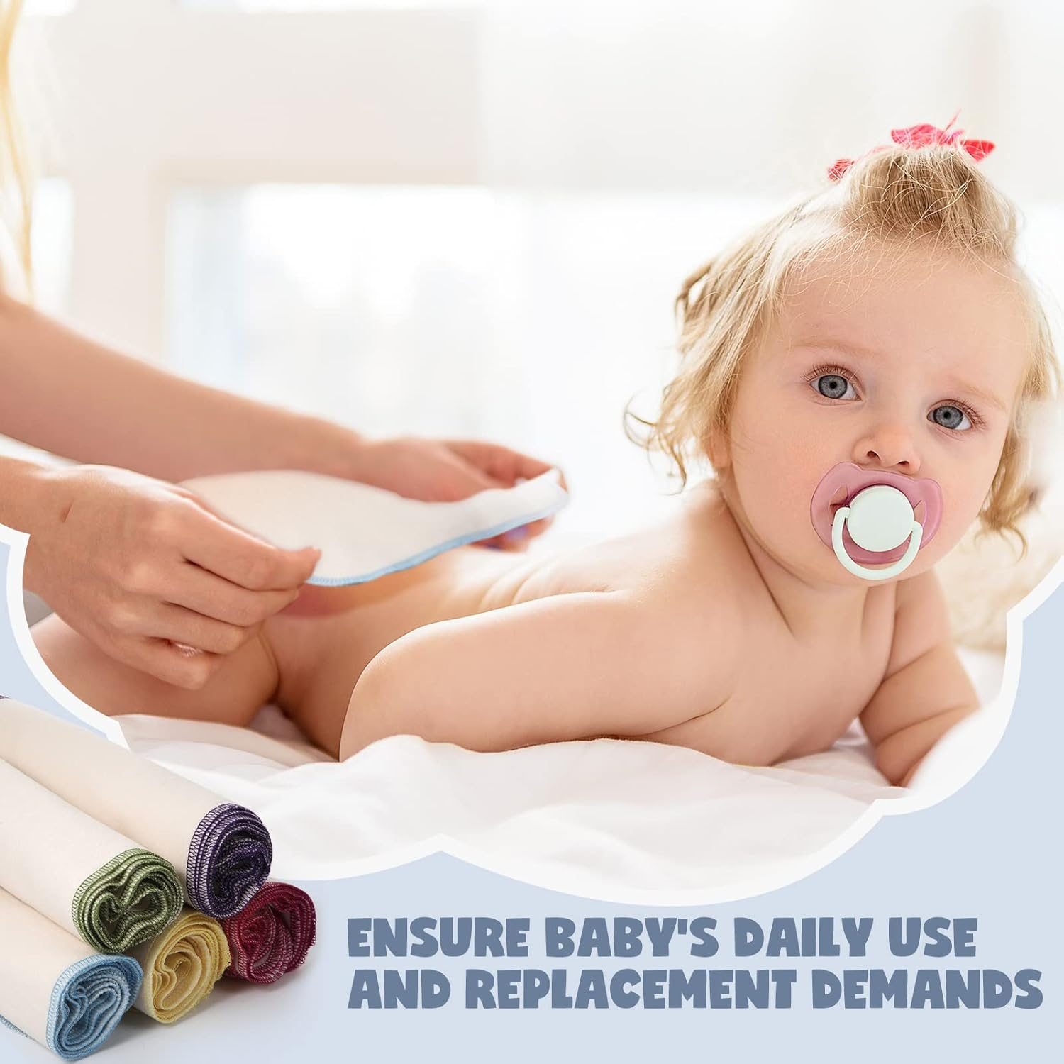 Mimorou 45 Pcs Flannel Cloth Baby Wipes - Reusable, Washable, Natural Unbleached Face Wipes - Soft and Sturdy, 5 Colors, Outer Stitching, 8 X 8 Inches, 1.0 Count image number 4