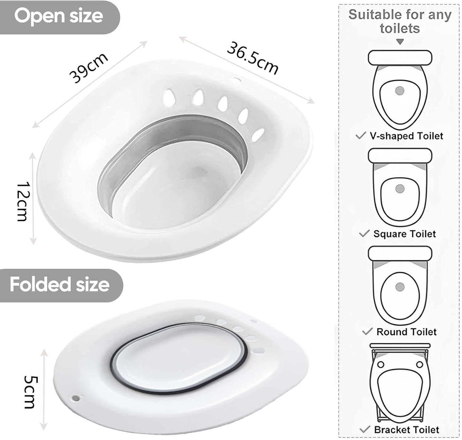 Foldable Portable Bidet with Hook - Large Capacity Wash Basin for Postpartum Recovery, Hemorrhoid Relief and Elderly Care, Fits Standard Toilets and Toilets (Gray) image number 2