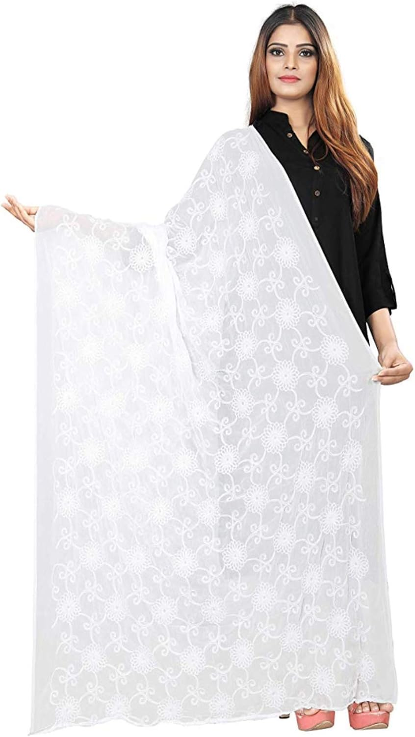 AKSHAR LLC Miss India Women'S Chiffon Dupatta with Heavy Embroidery Work image number 6