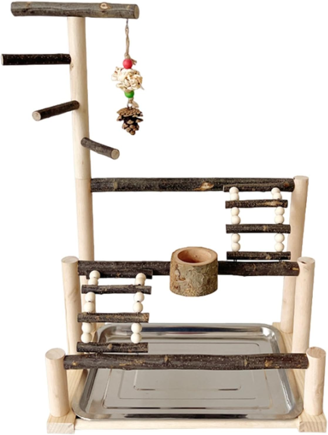 Parrot Stand Playground - Parrot Playstand Play Gym | Large Perch Stand for Parakeet and Birds, Parakeet Cage Accessories with Feeding Cups, Natural Parrot Playstand Play Gym for Budgies Cockatiel image number 6