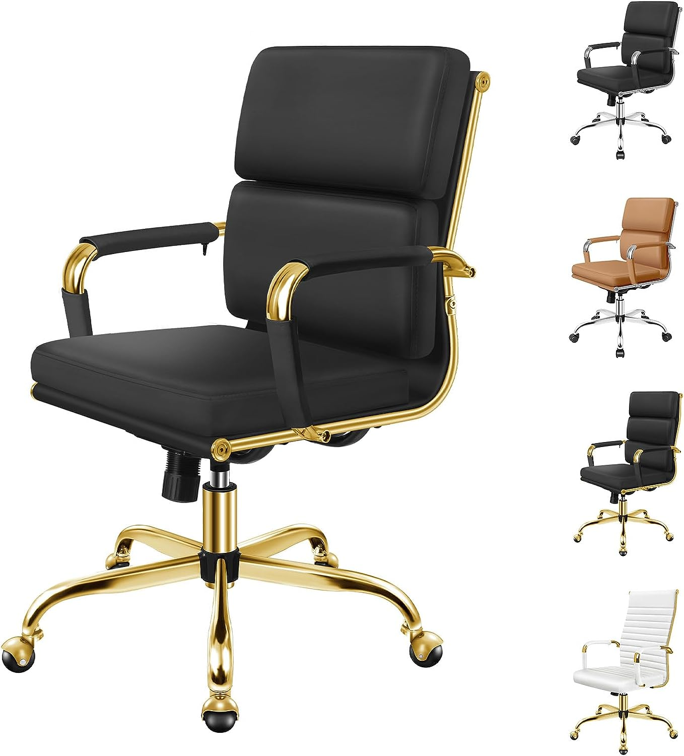 ALFORDSON Office Chair with Height Adjustable SGS Listed Gas Lift, PU Leather Home Ergonomic Desk Chair with Removable Armrest Cover, Padded Computer Chair for Gaming, Max 150Kg(Mid Back Esmae White)