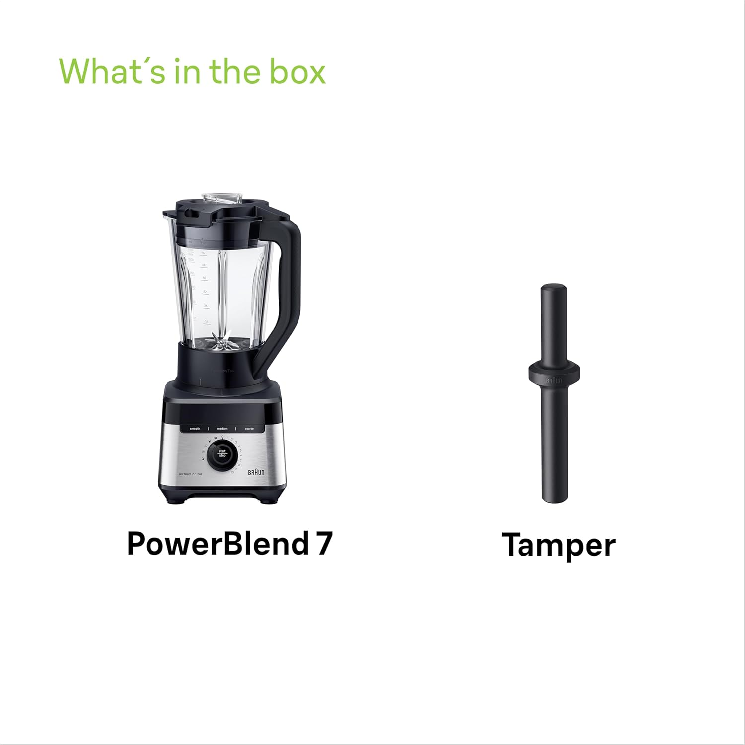 Braun Household Powerblend 7 JB7550BK, Jug Blender with Triangular Glass Jug, 10 Speed + Pulse Function, Precisioncrush Blade, Clean Program, Tamper and 600Ml Bottle Included, 1400W, Black