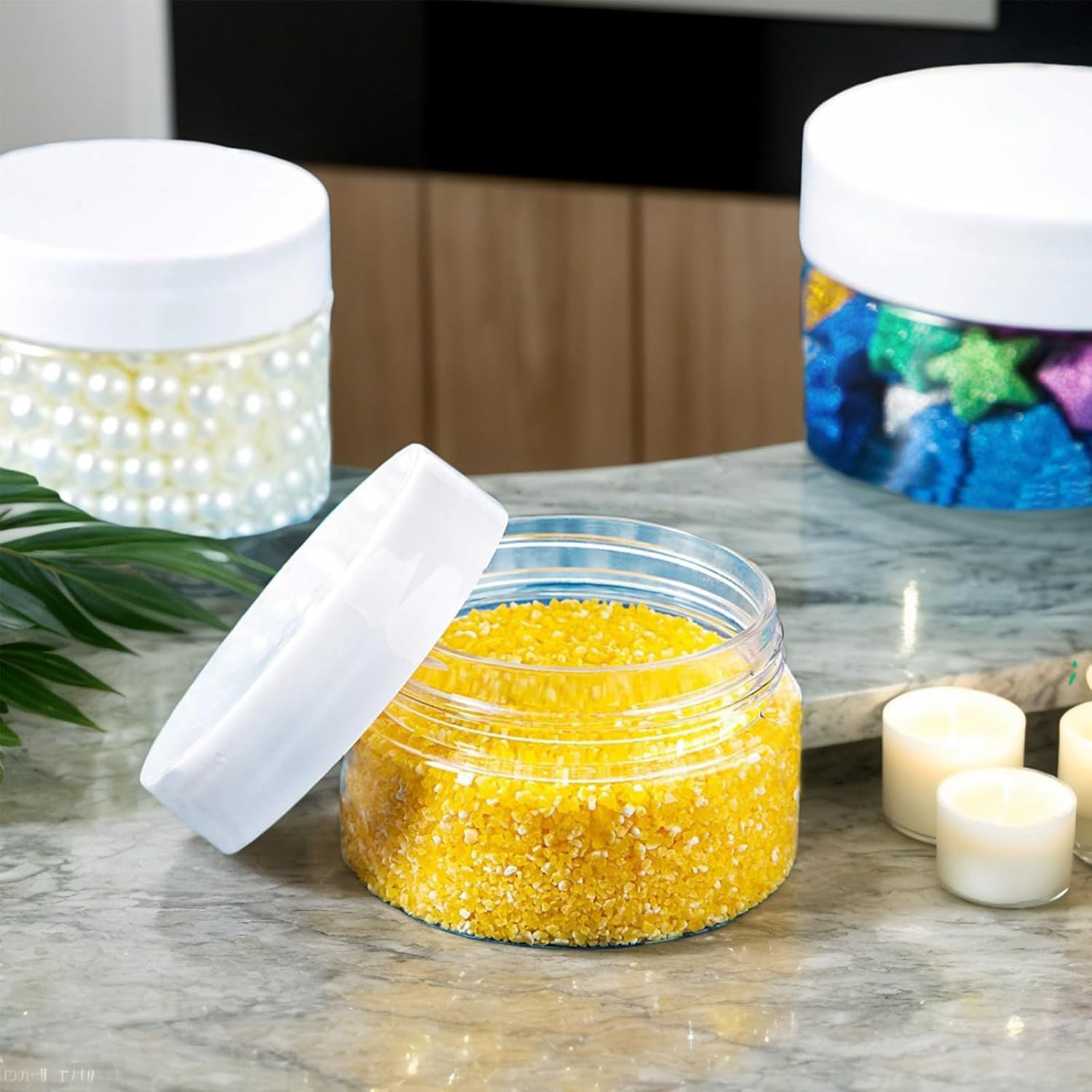 Jotia 4Pcs 120Ml Clear Container with Lids, Plastic Pot Jars round Clear Leak Proof Plastic Cosmetic Container Jars with White Lids, Wide Mouth Plastic Jar for Travel Storage, Eye Shadow, Nails image number 1