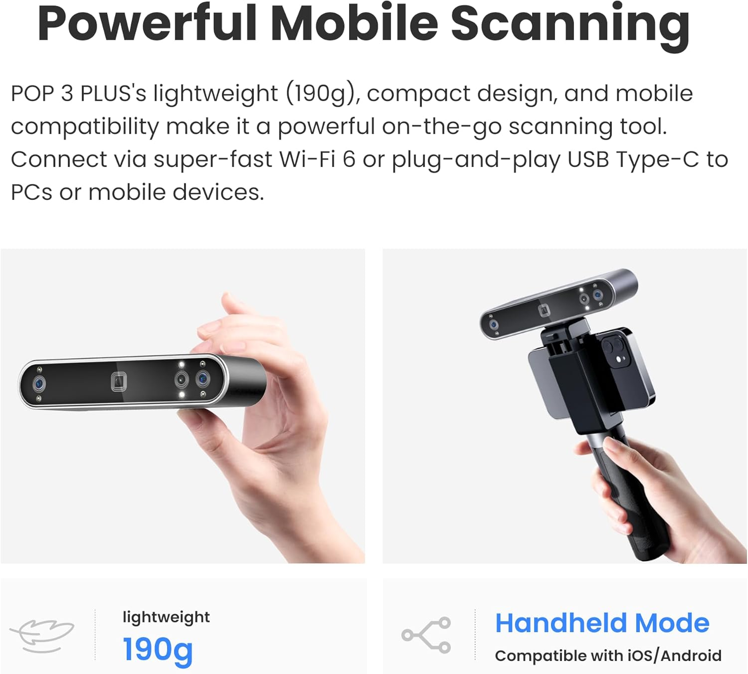 Revopoint POP3 plus 3D Scanner for 3D Printing, Handheld 3D Printer Scanner 0.04Mm Precision, Full-Color Scan for Medium Object, Support for Android/Ios/Win/Macos, Standard image number 4